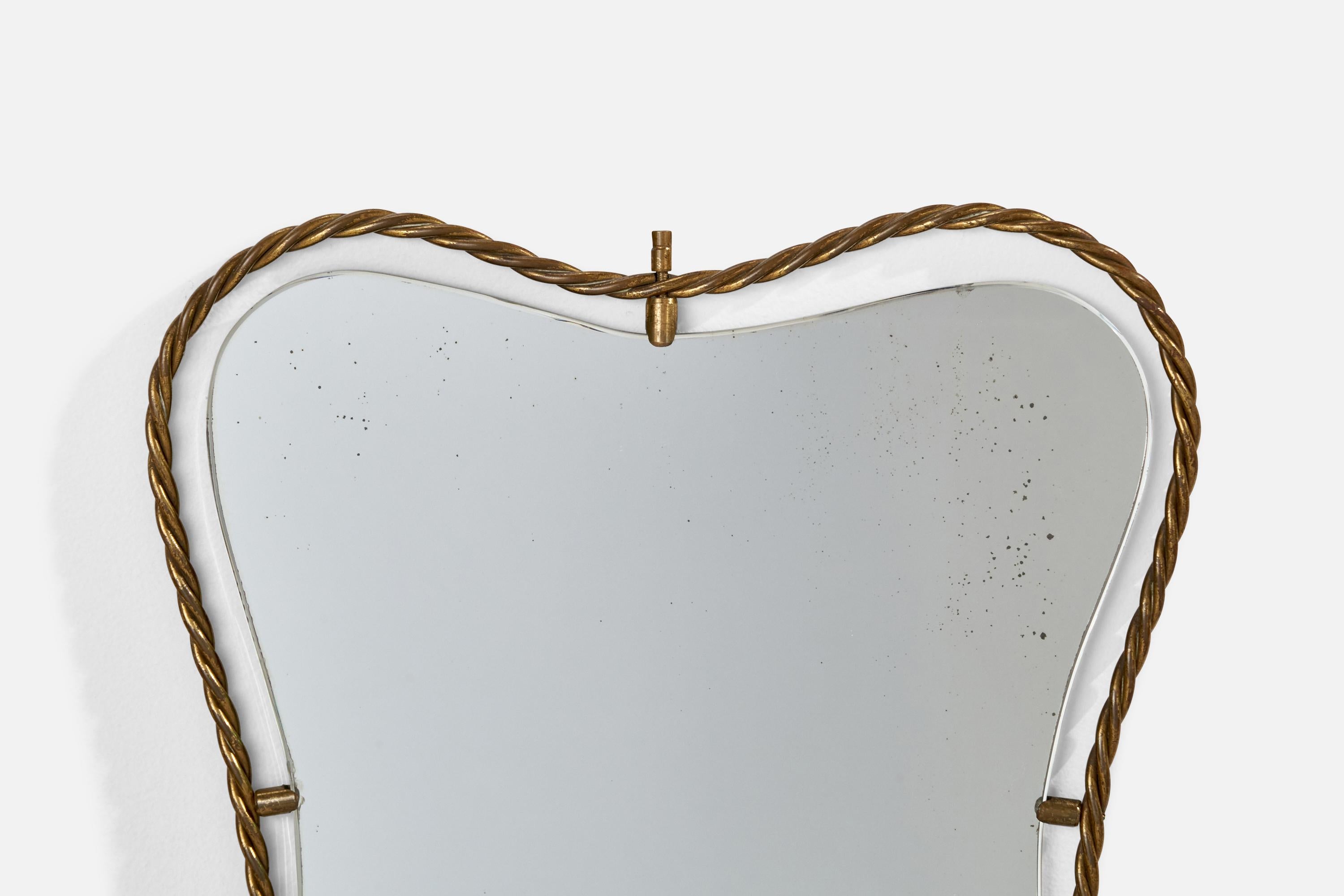 Italian Designer, Wall Mirror, Brass, Italy, 1940s In Good Condition For Sale In High Point, NC