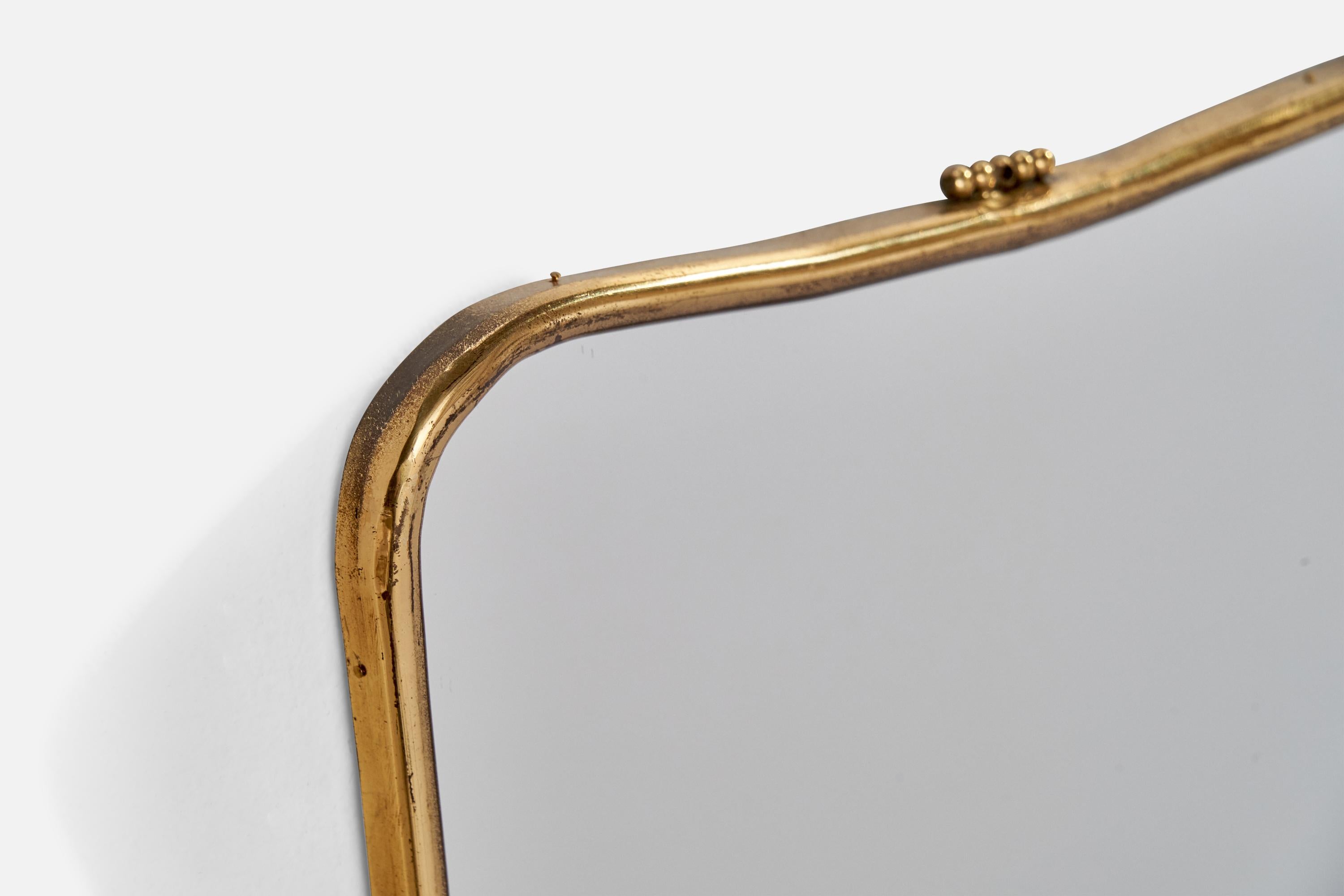 Mid-20th Century Italian Designer, Wall Mirror, Brass, Italy, 1940s For Sale