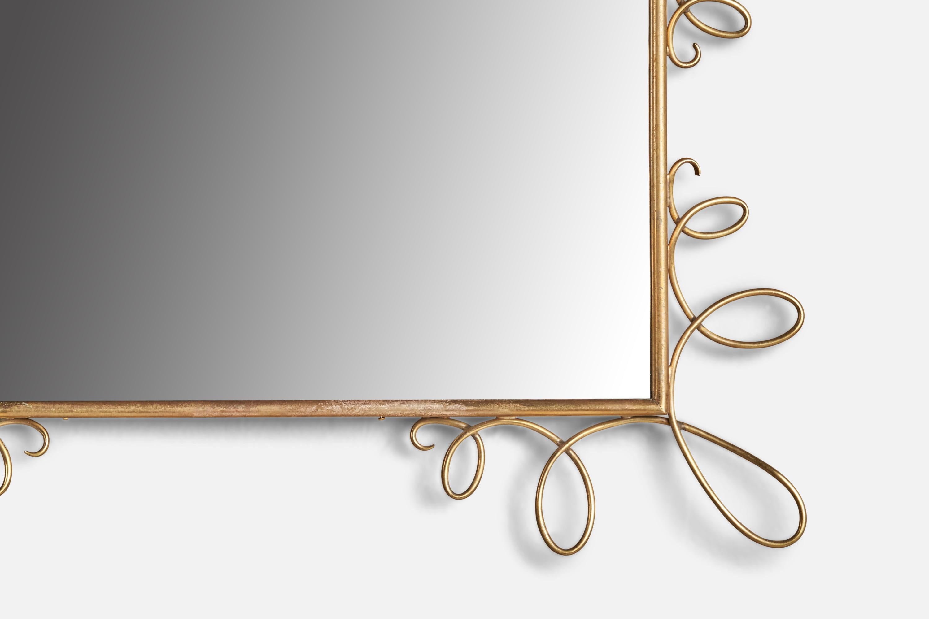 Mid-20th Century Italian Designer, Wall Mirror, Brass, Italy, 1940s For Sale