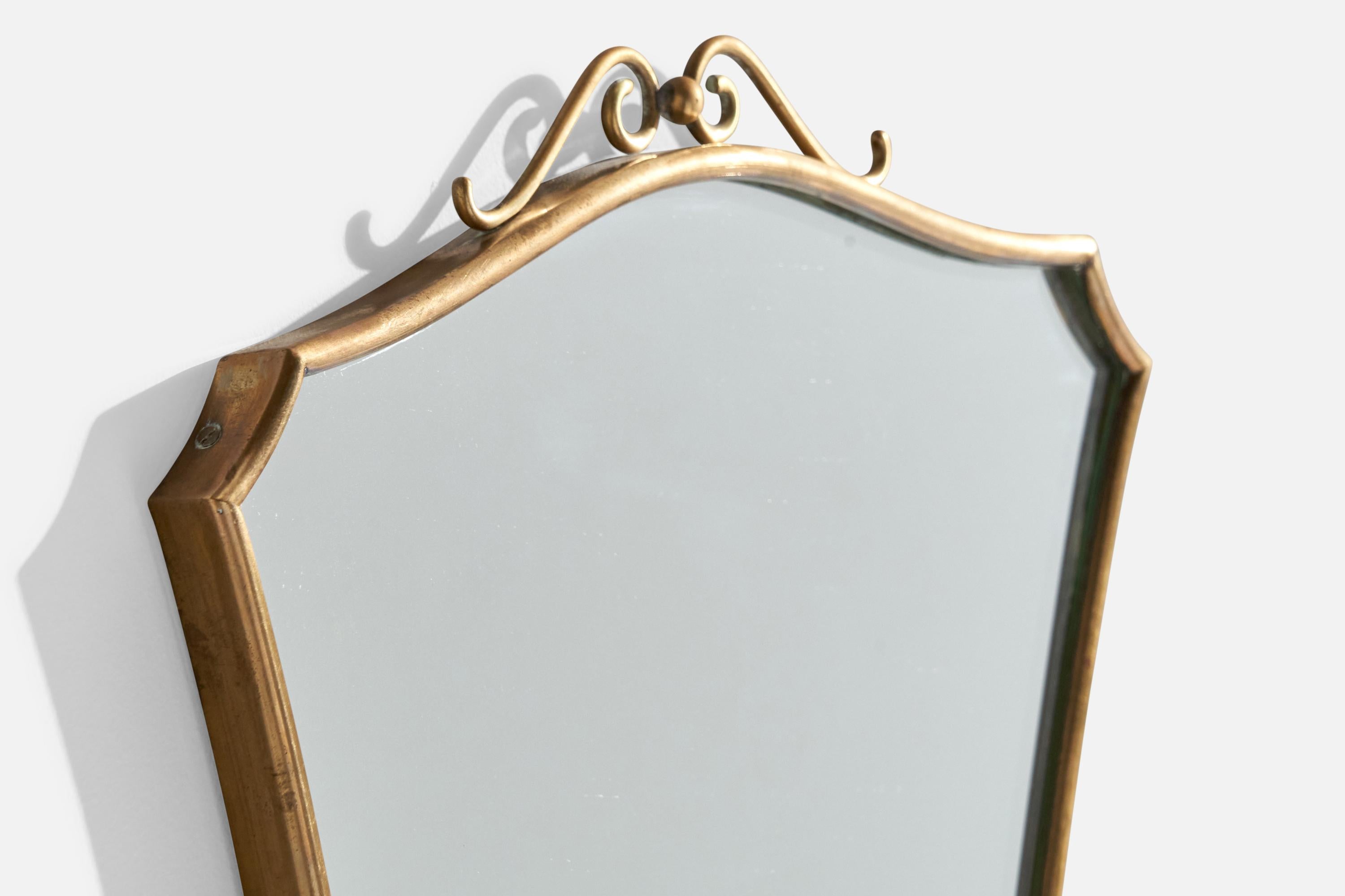Italian Designer, Wall Mirror, Brass, Italy, 1940s In Good Condition For Sale In High Point, NC