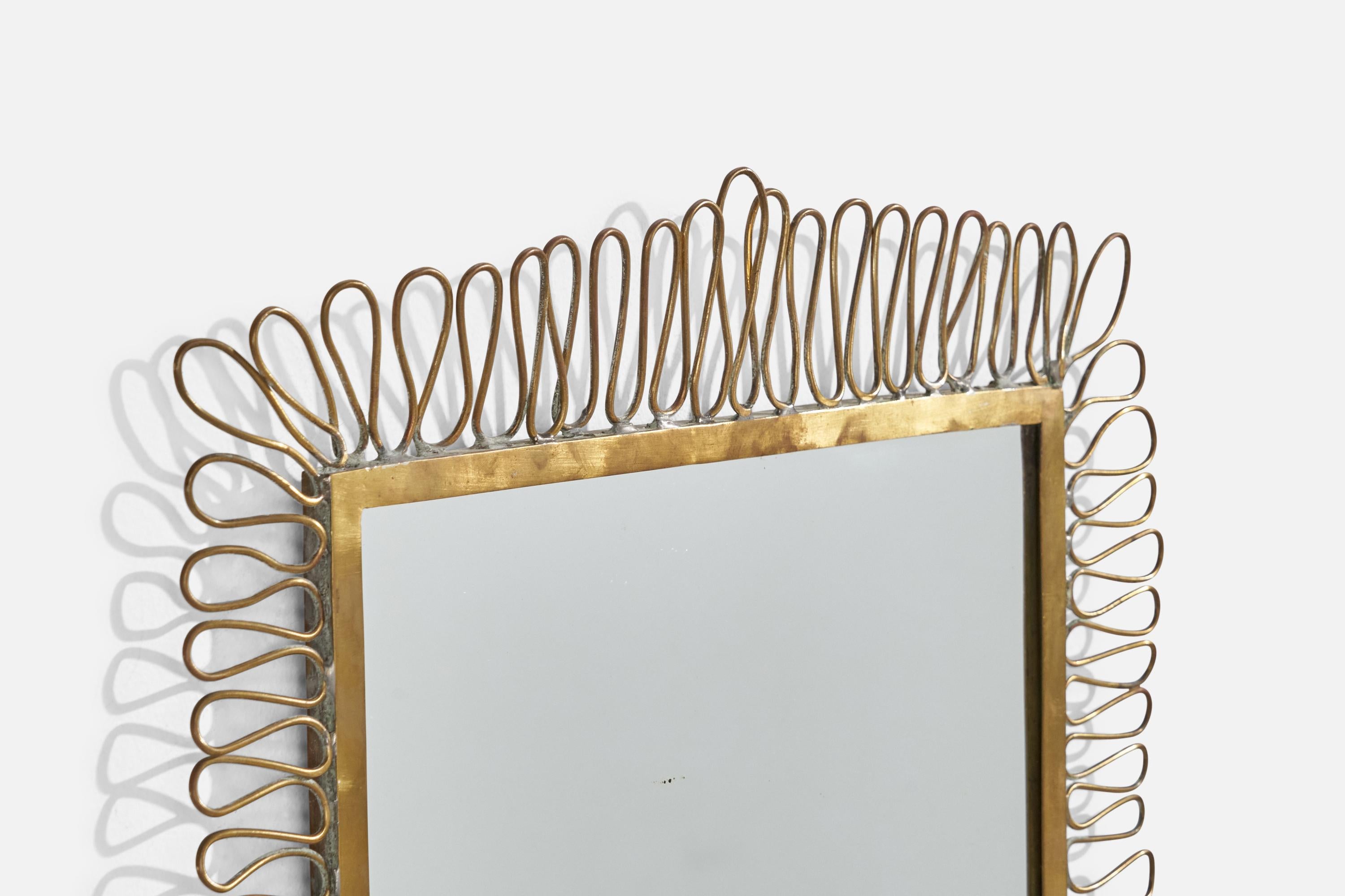 Italiano Specchio da parete di design italiano, ottone, Italia, anni '40 in vendita