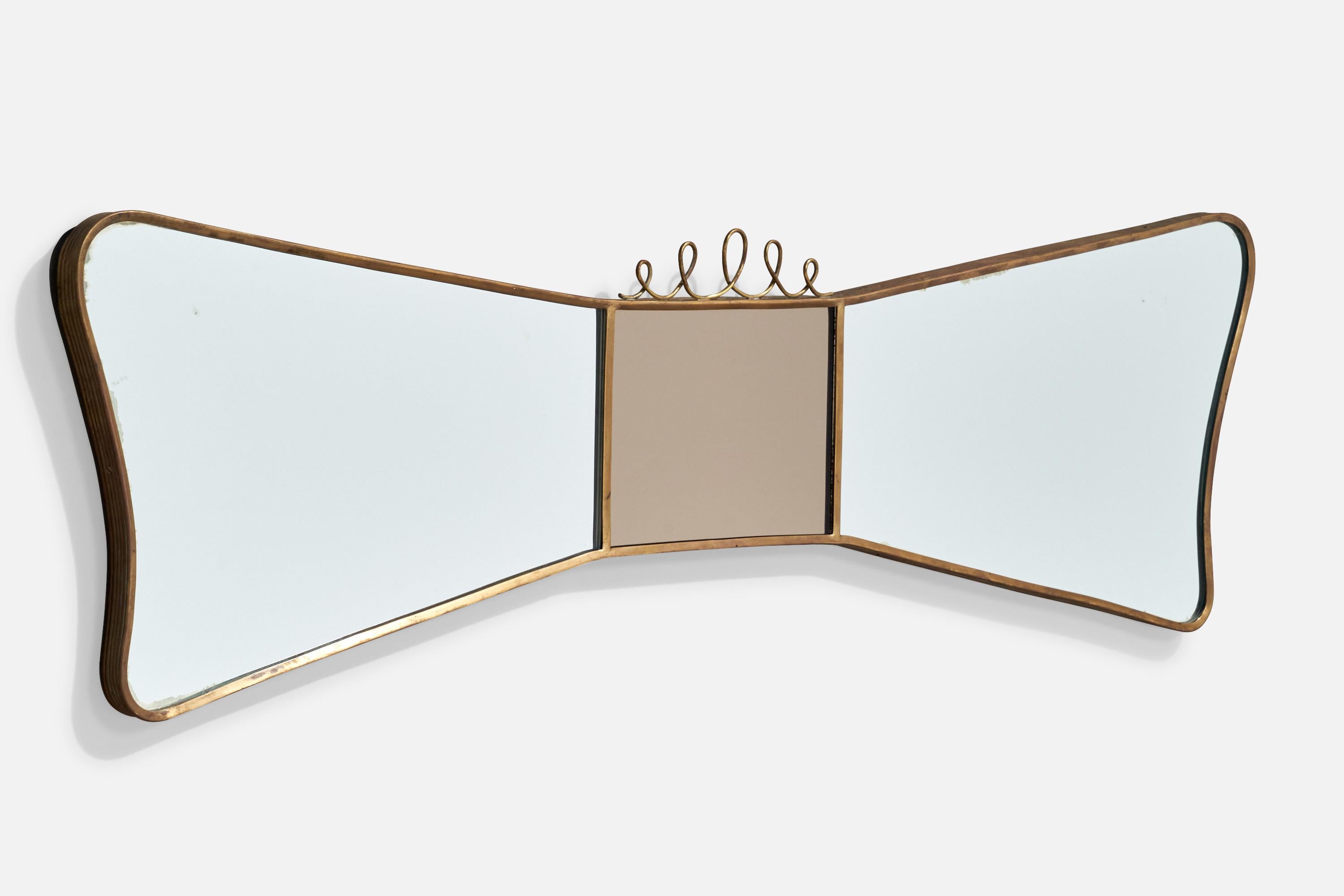 Italian Designer, Wall Mirror, Brass, Italy, 1940s In Good Condition For Sale In High Point, NC