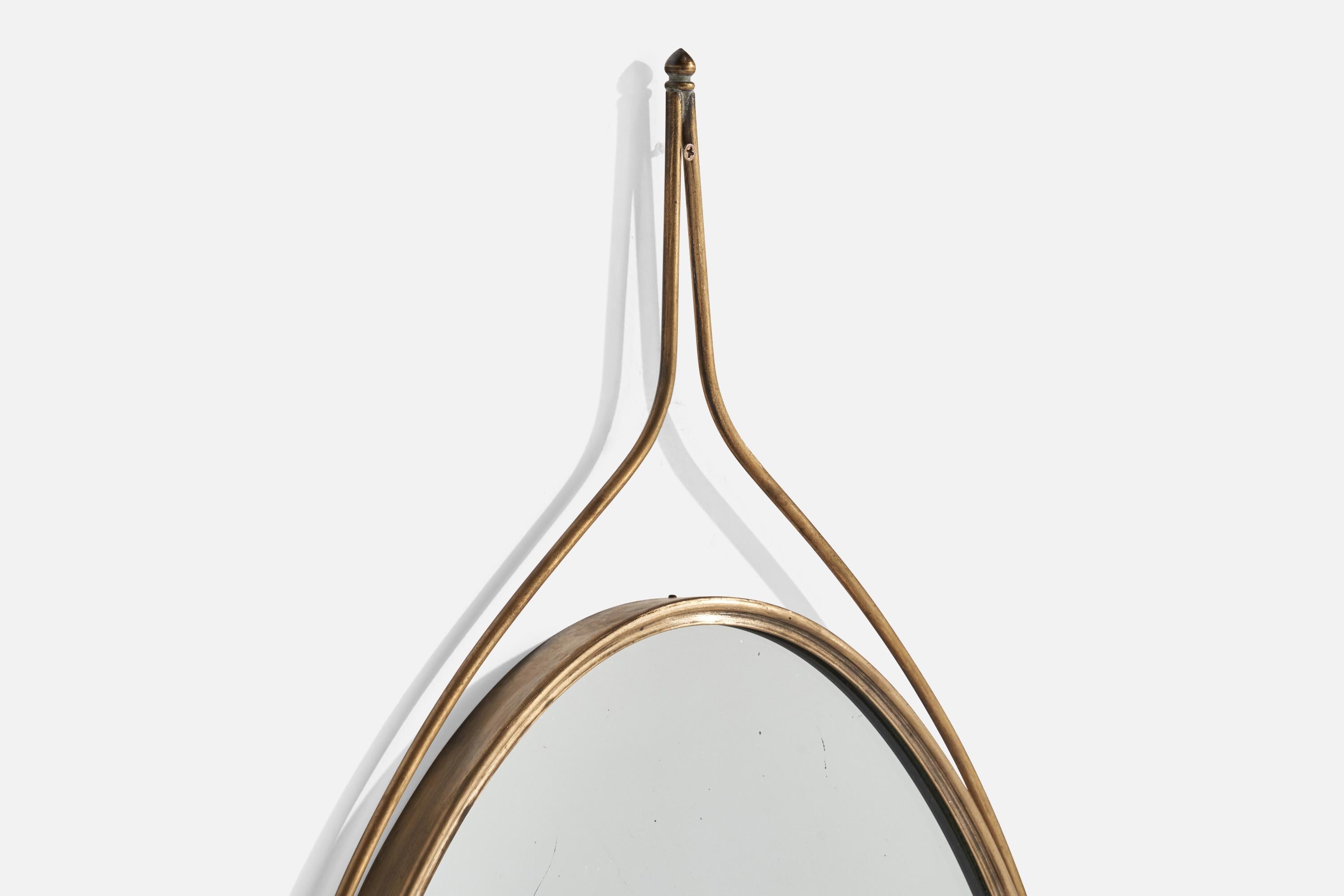 Mid-20th Century Italian Designer, Wall Mirror, Brass, Italy, 1940s For Sale
