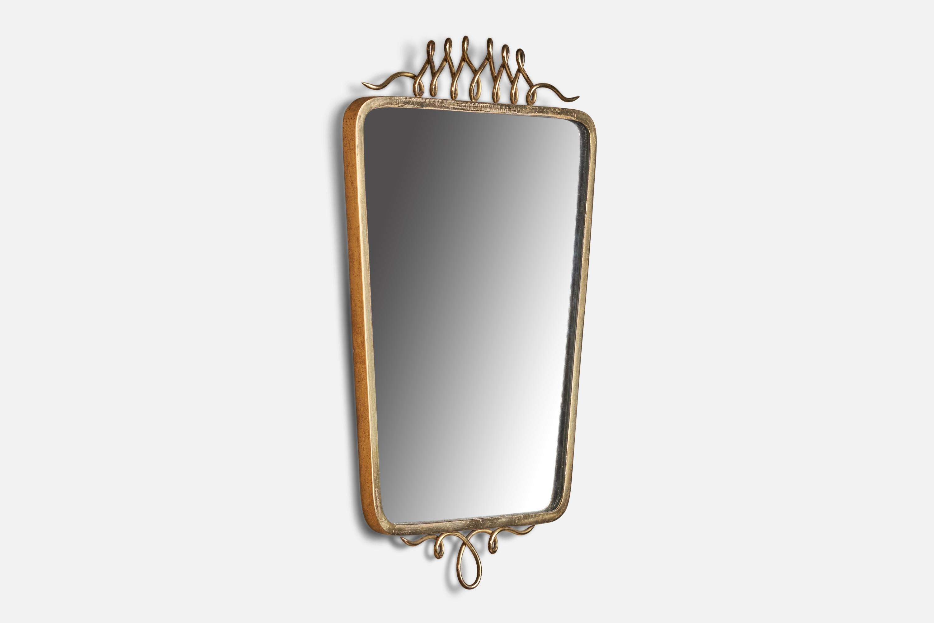 Italian Designer, Wall Mirror, Brass, Italy, 1940s For Sale 1