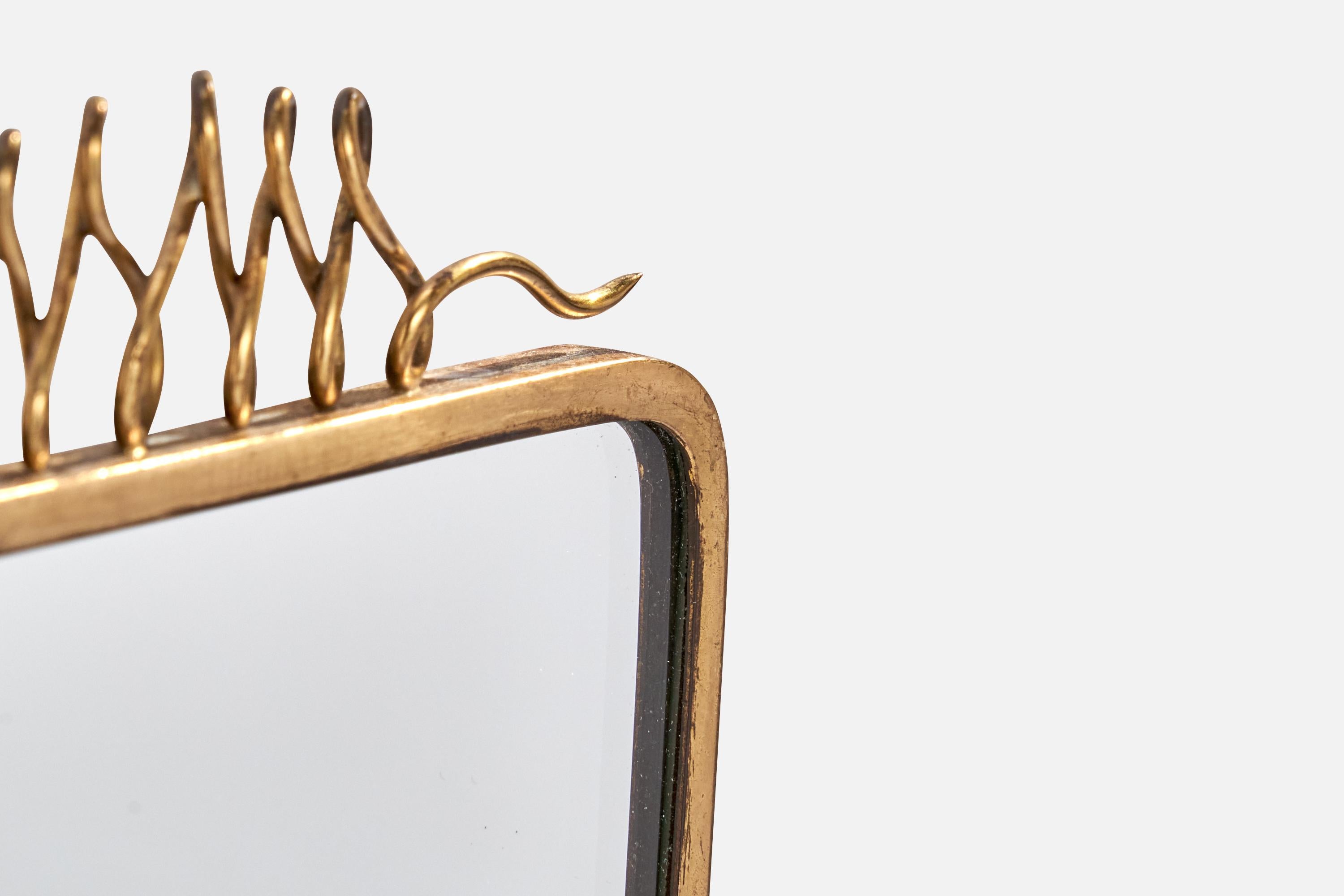 Italian Designer, Wall Mirror, Brass, Italy, 1940s For Sale 1