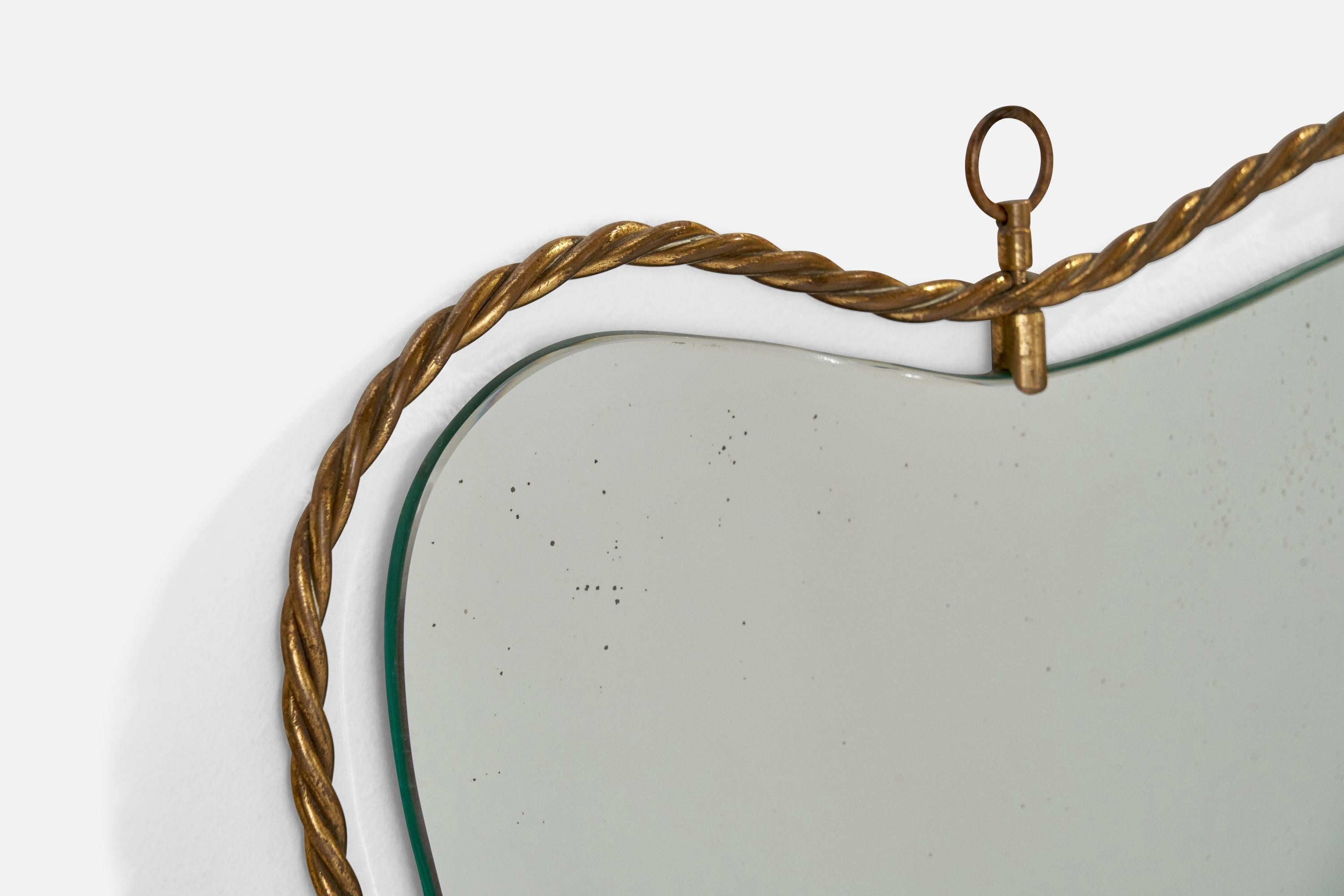 Mid-20th Century Italian Designer, Wall Mirror, Brass, Italy, 1940s For Sale