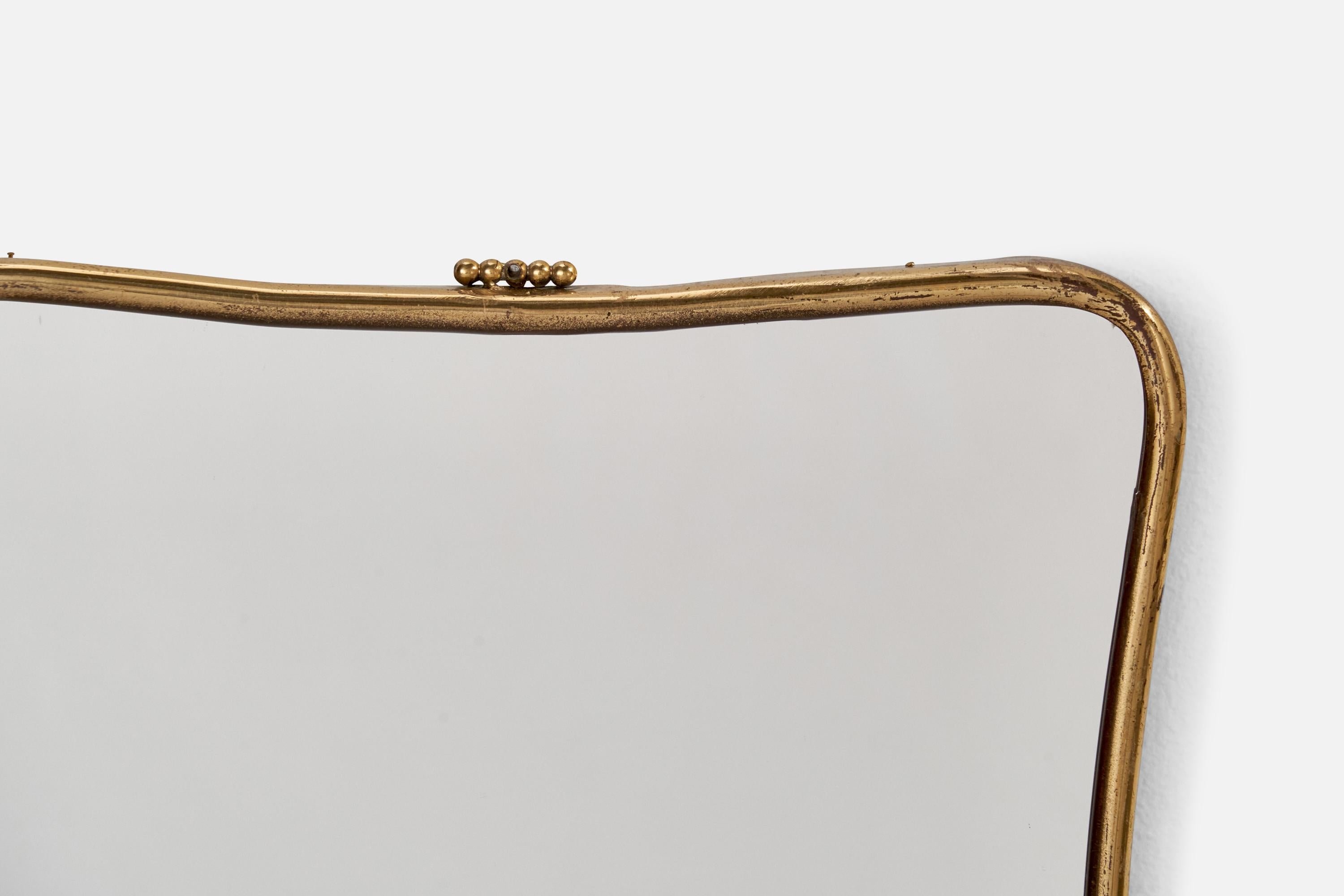 Italian Designer, Wall Mirror, Brass, Italy, 1940s For Sale 1