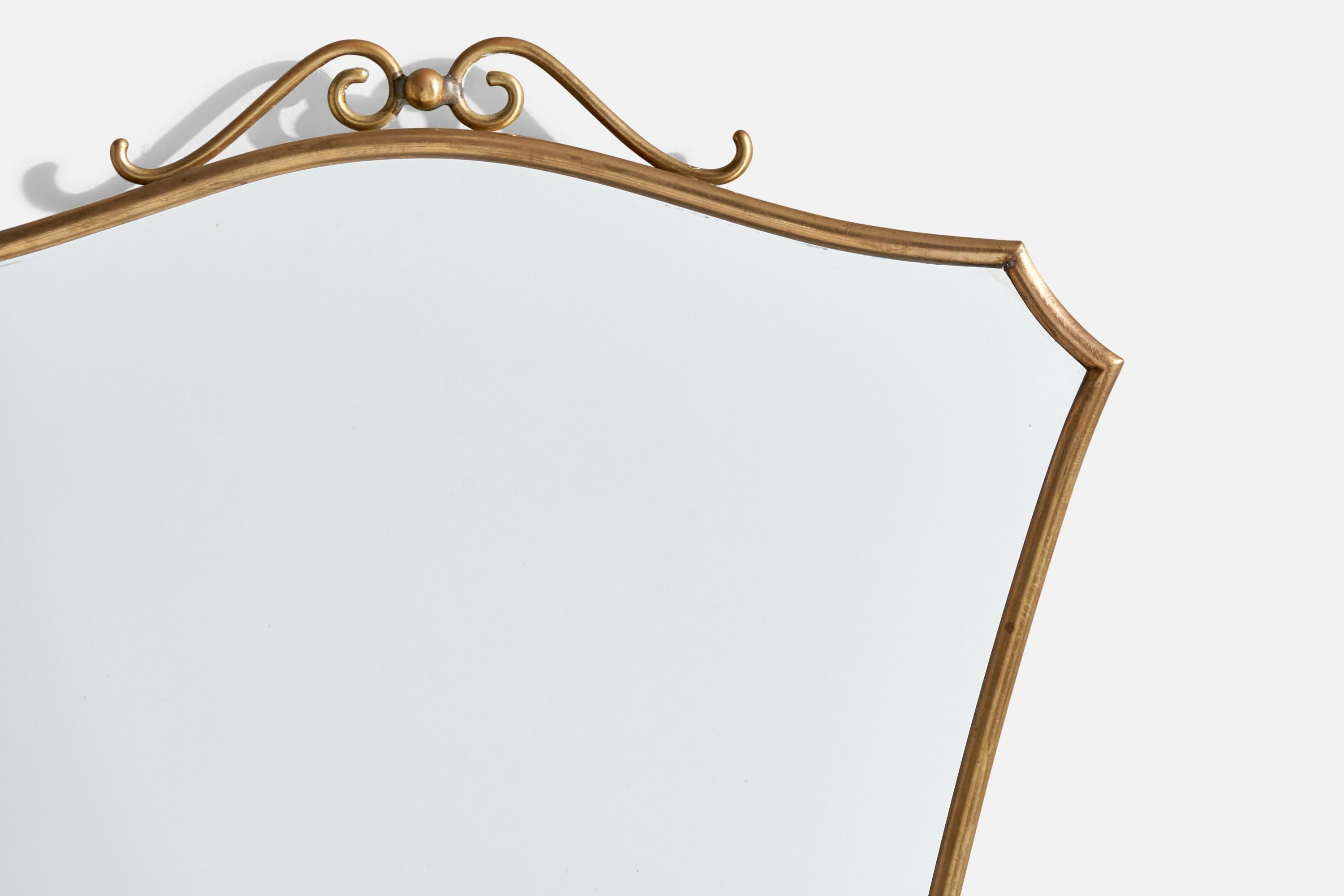 Mid-20th Century Italian Designer, Wall Mirror, Brass, Italy, 1940s For Sale