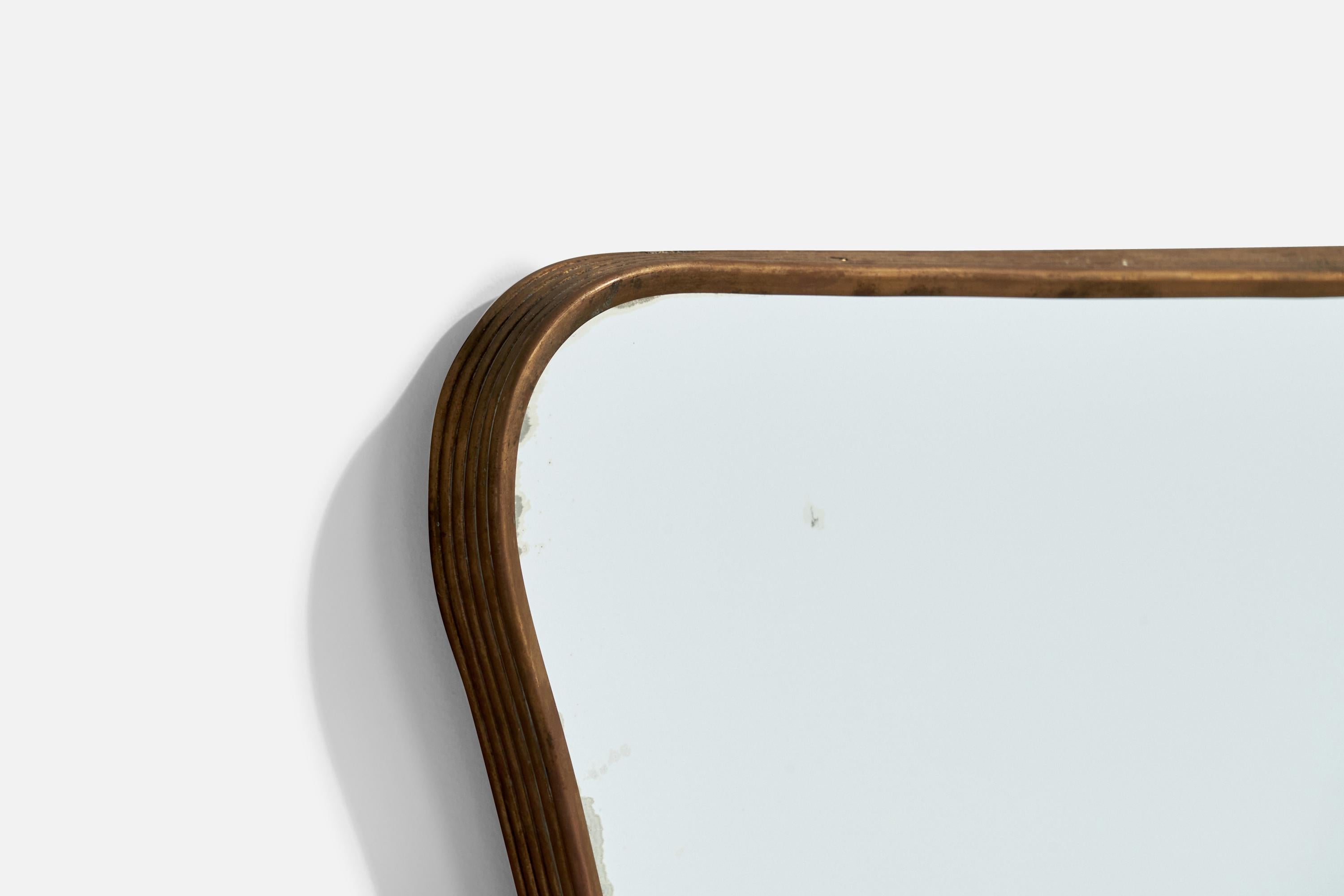 Mid-20th Century Italian Designer, Wall Mirror, Brass, Italy, 1940s For Sale