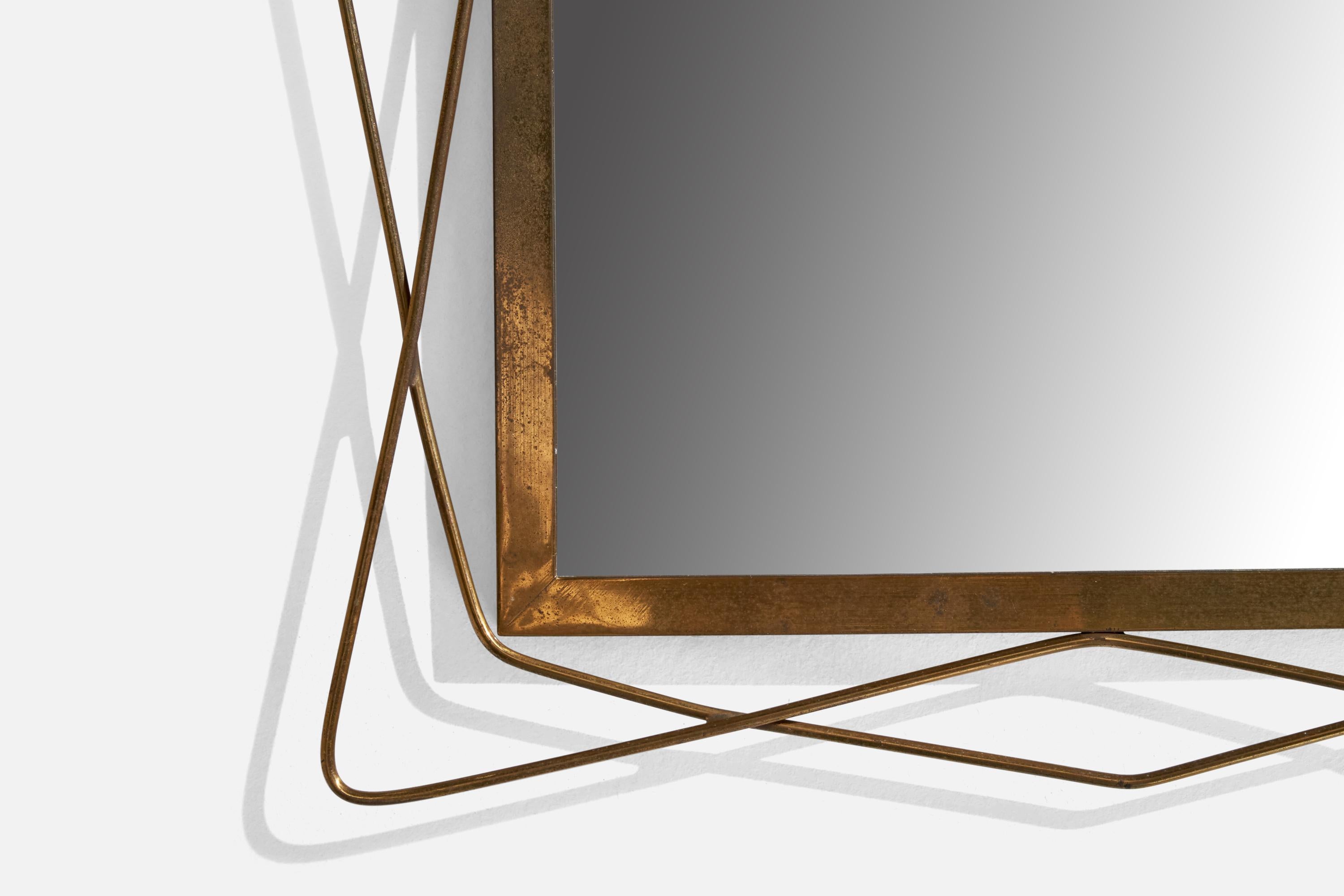 Mid-20th Century Italian Designer, Wall Mirror, Brass, Italy, 1940s For Sale