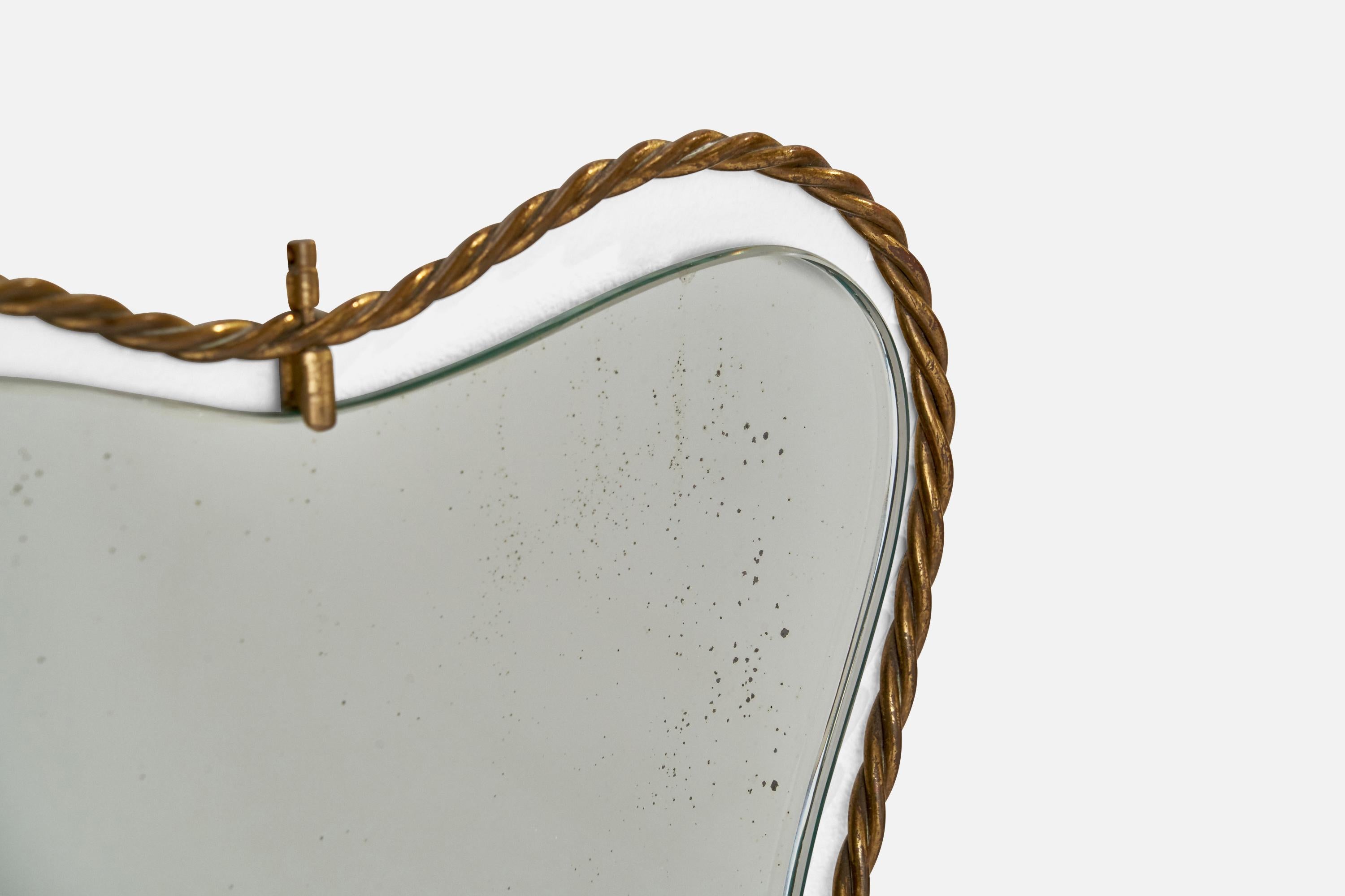 Italian Designer, Wall Mirror, Brass, Italy, 1940s For Sale 1