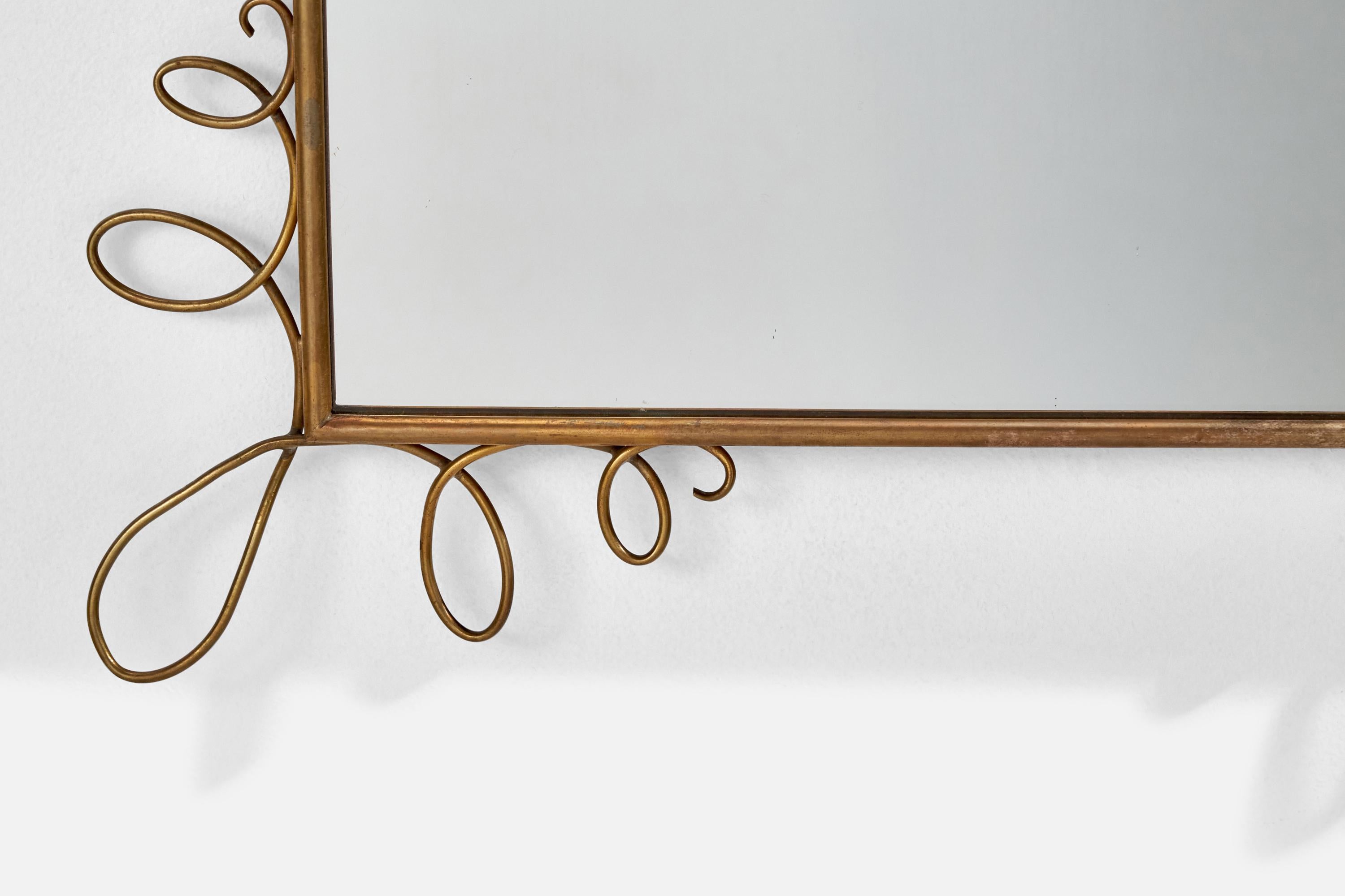 Diseñador italiano, Espejo de pared, Latón, Italia, Década de 1940 en venta 1