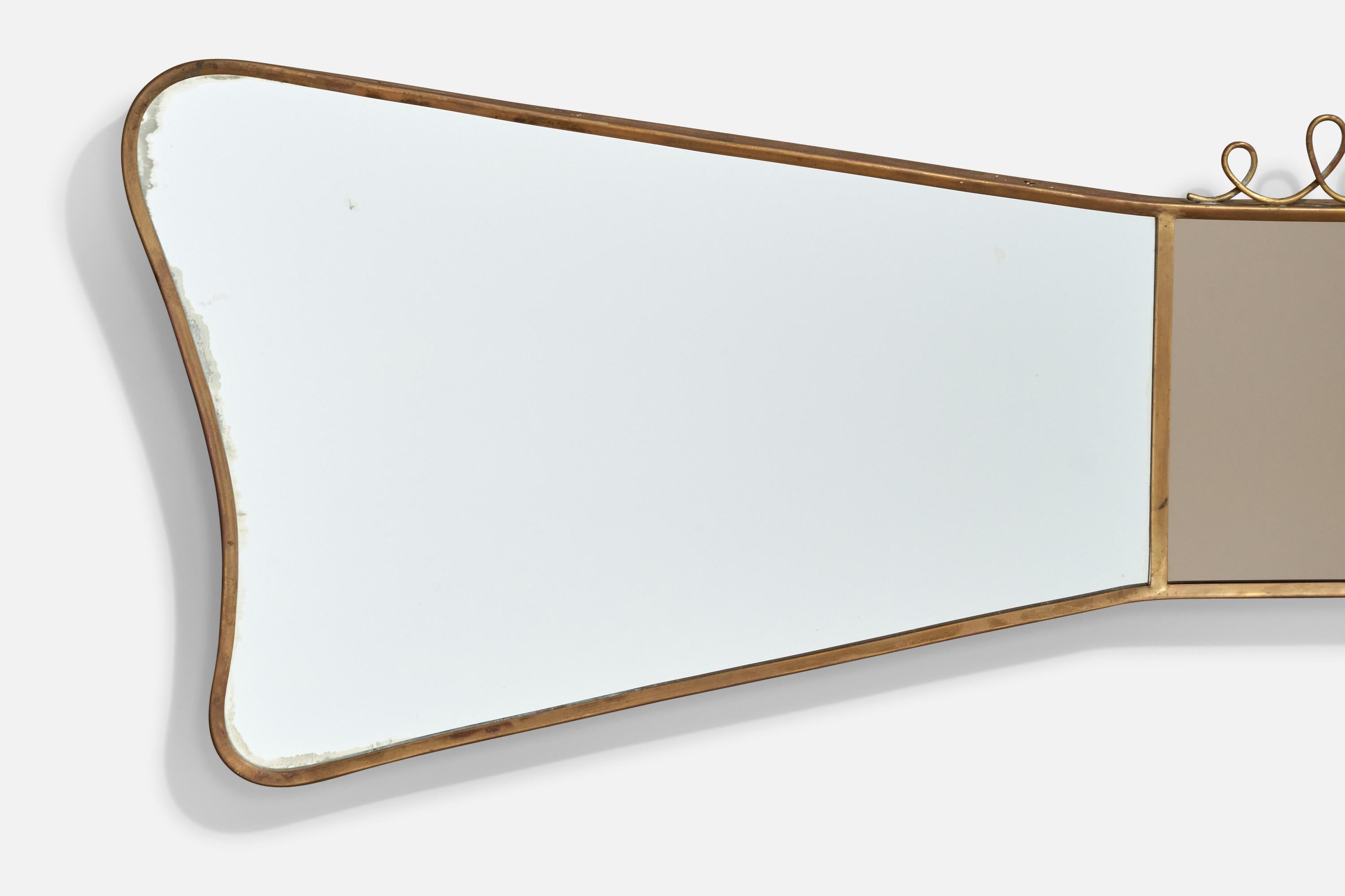 Italian Designer, Wall Mirror, Brass, Italy, 1940s For Sale 1