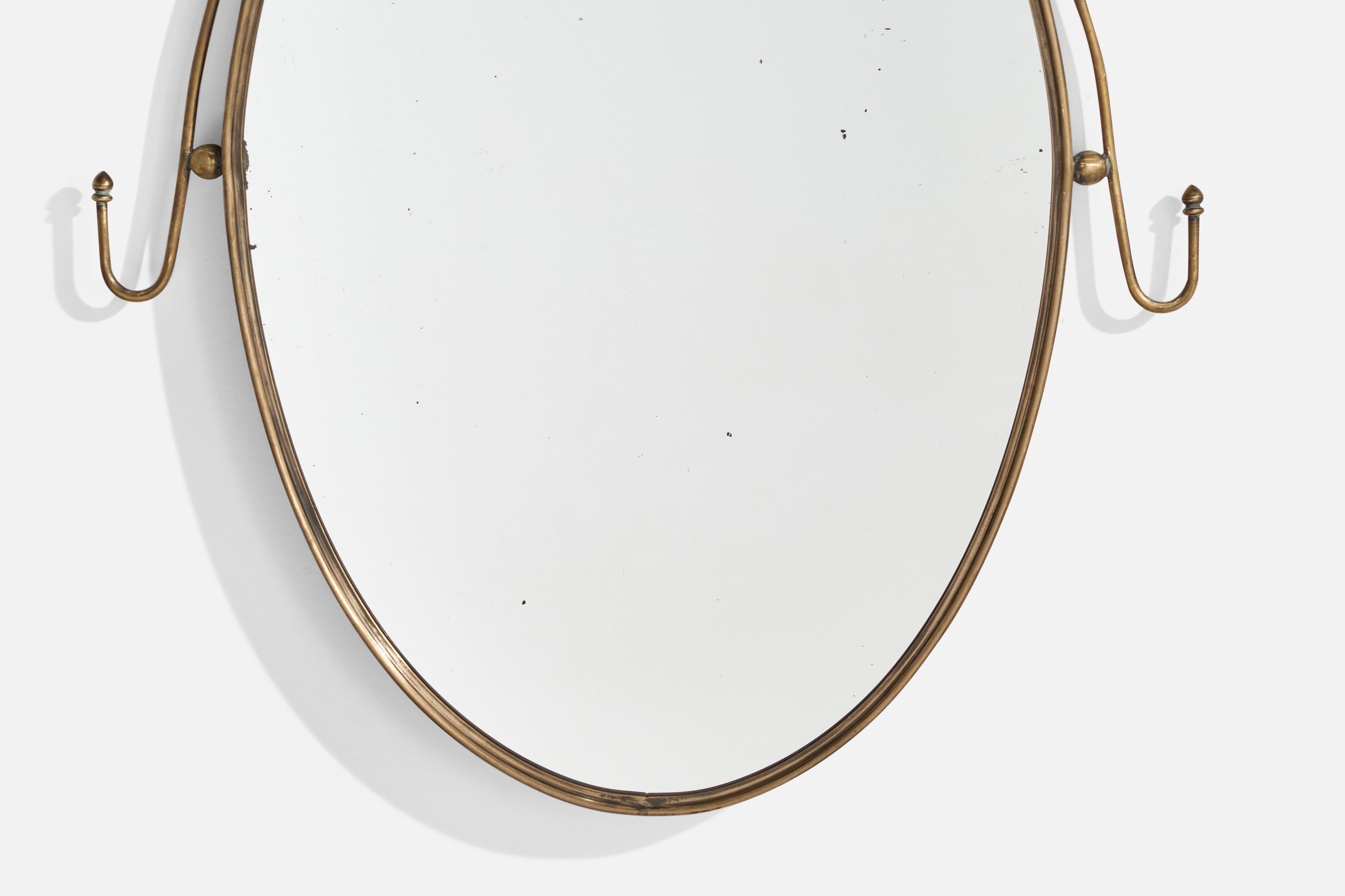 Italian Designer, Wall Mirror, Brass, Italy, 1940s For Sale 2