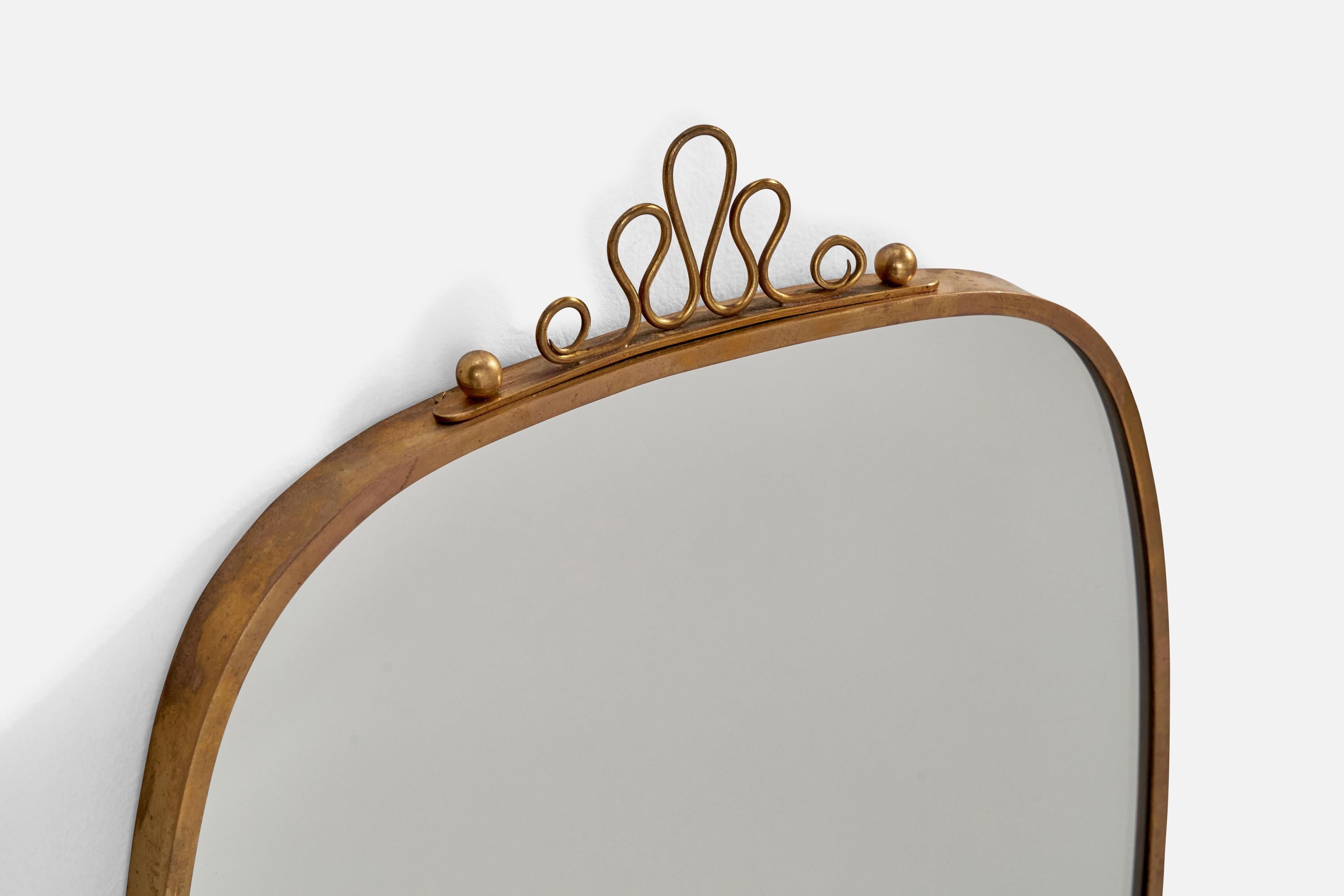 Italian Designer, Wall Mirror, Brass, Italy, 1940s For Sale 2