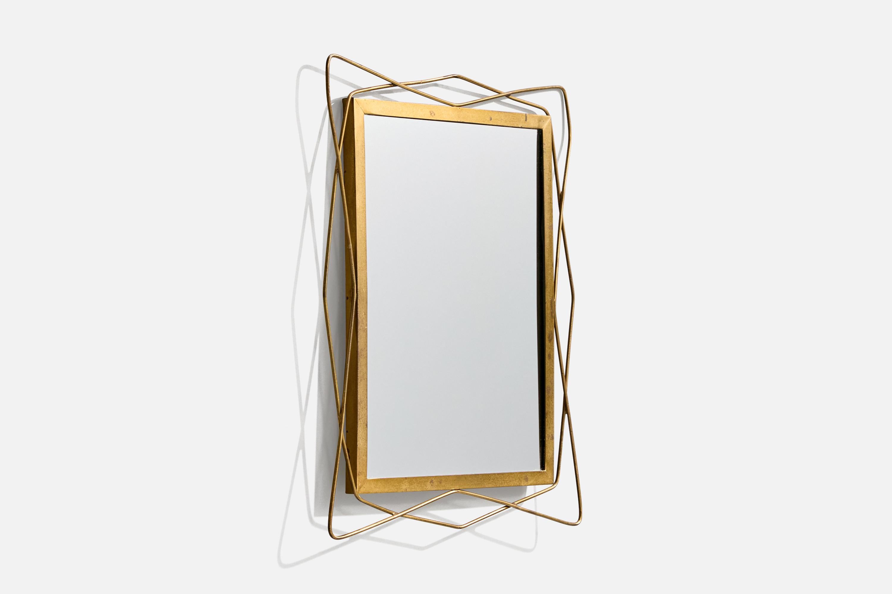 Mid-Century Modern Italian Designer, Wall Mirror, Brass, Italy, 1940s For Sale
