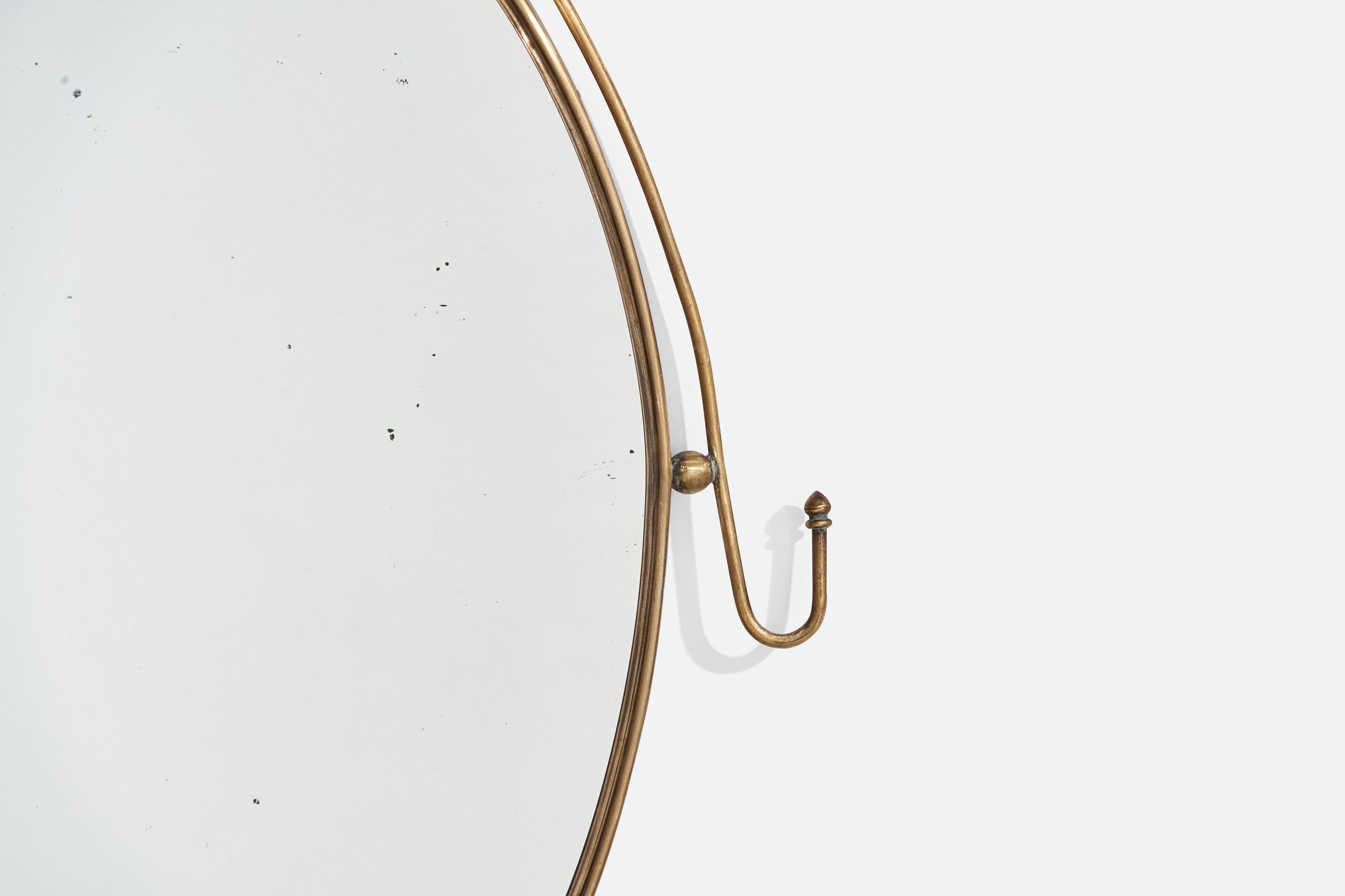 Italian Designer, Wall Mirror, Brass, Italy, 1940s For Sale 3