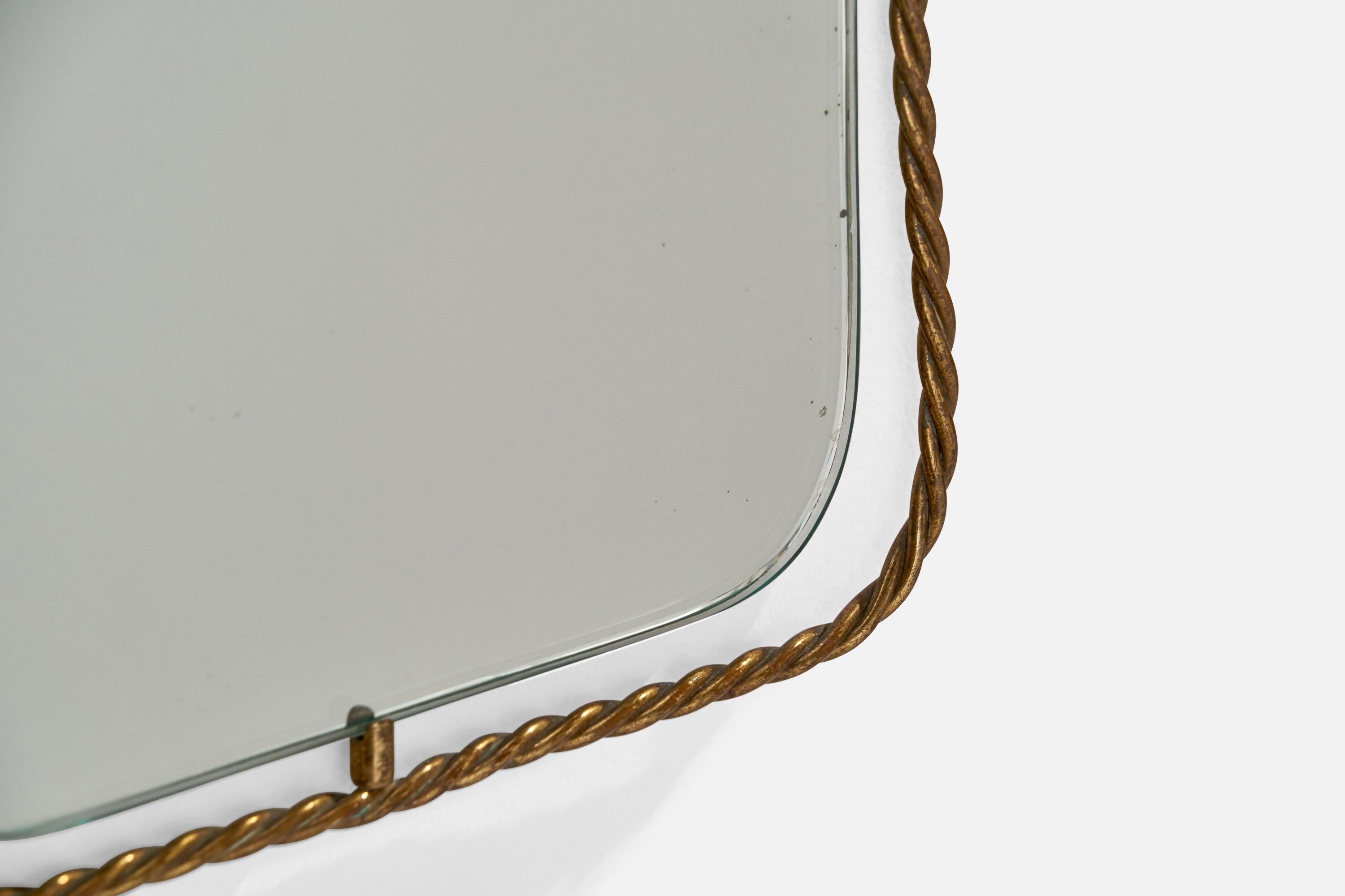 Italian Designer, Wall Mirror, Brass, Italy, 1940s For Sale 3
