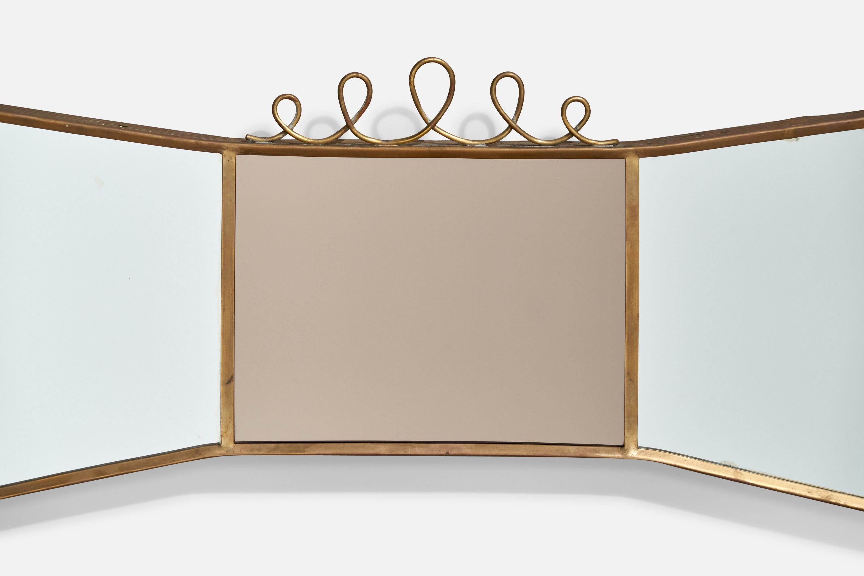 Italian Designer, Wall Mirror, Brass, Italy, 1940s For Sale 3