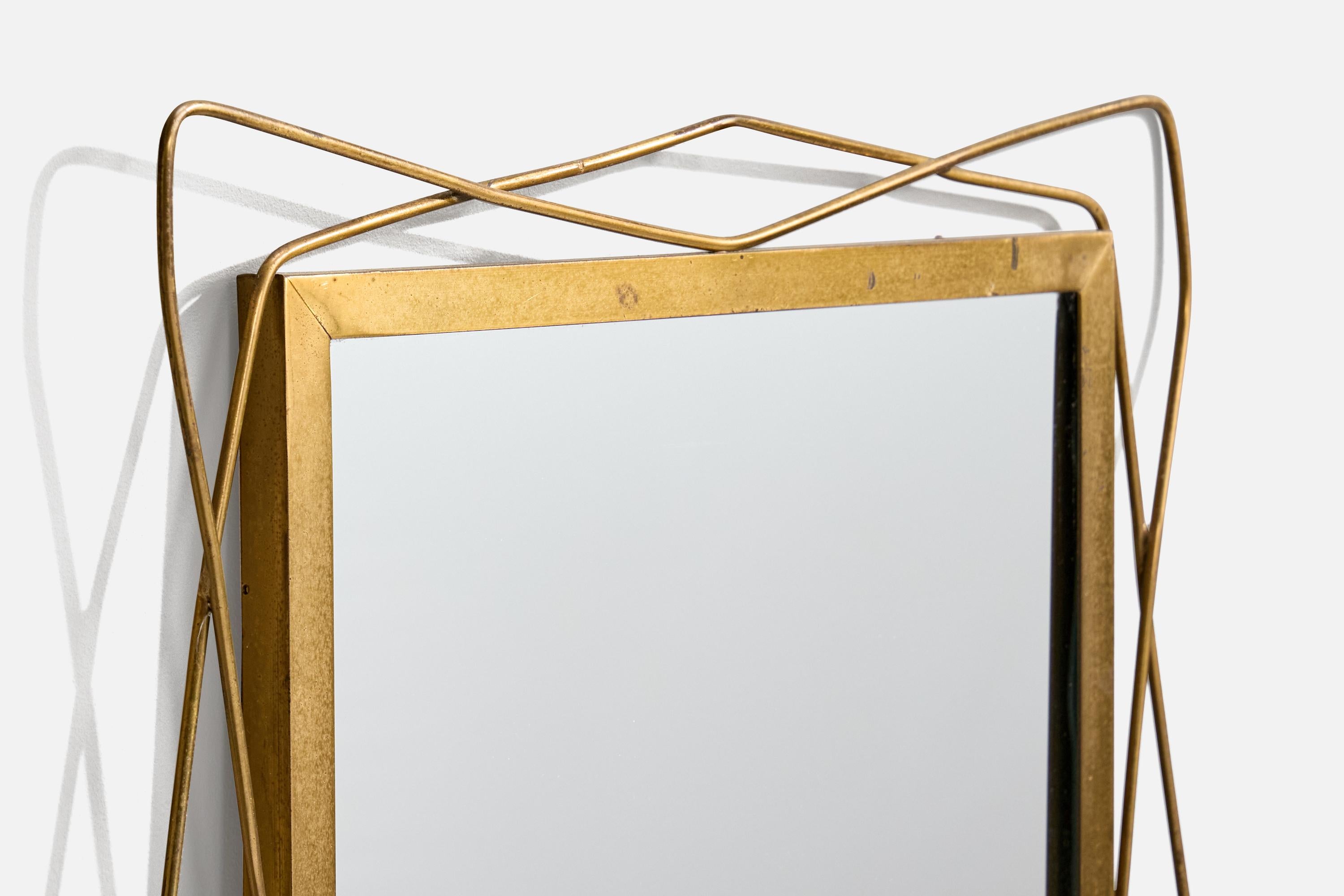 Italian Designer, Wall Mirror, Brass, Italy, 1940s In Good Condition For Sale In High Point, NC