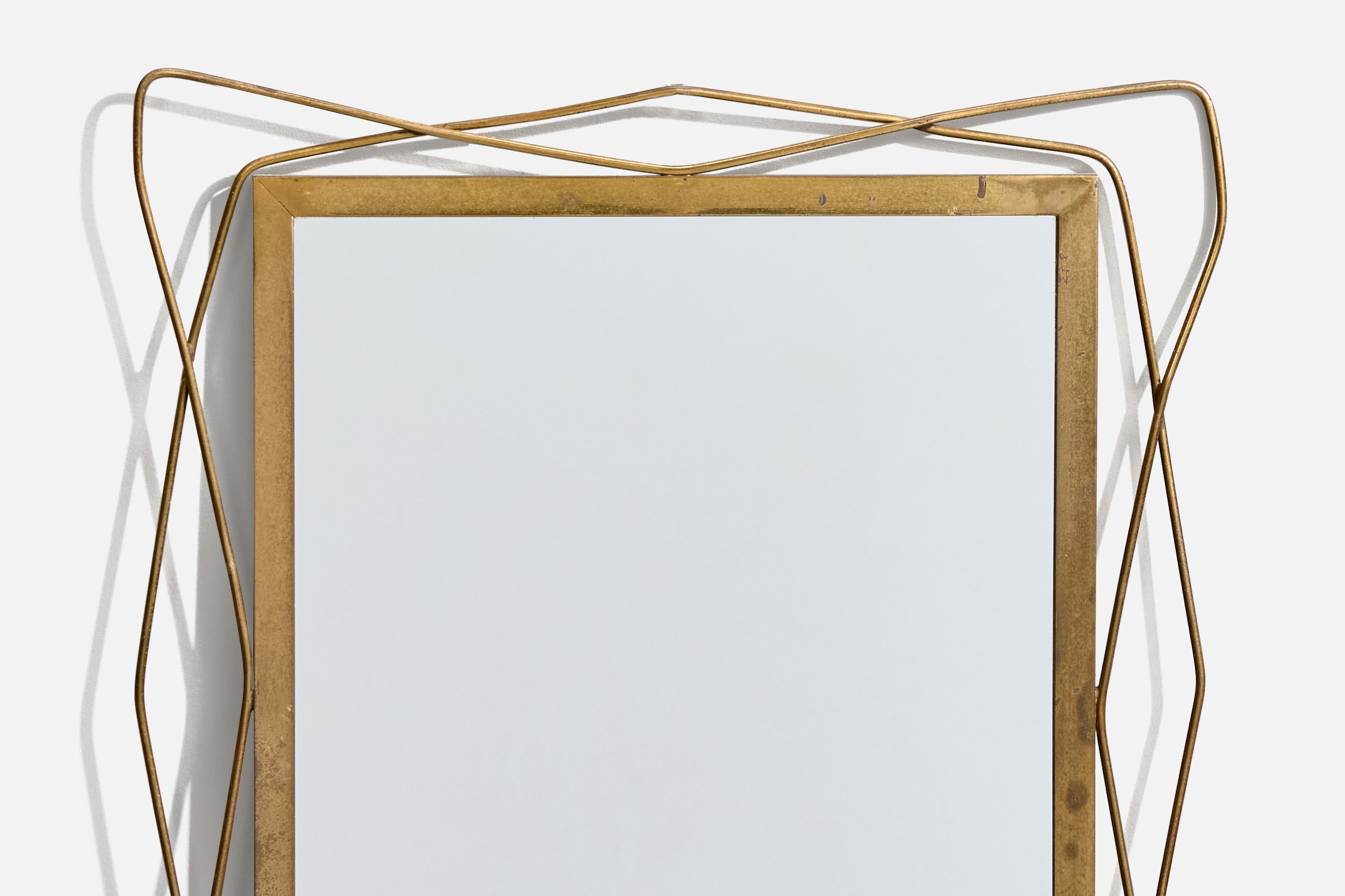 Mid-20th Century Italian Designer, Wall Mirror, Brass, Italy, 1940s For Sale