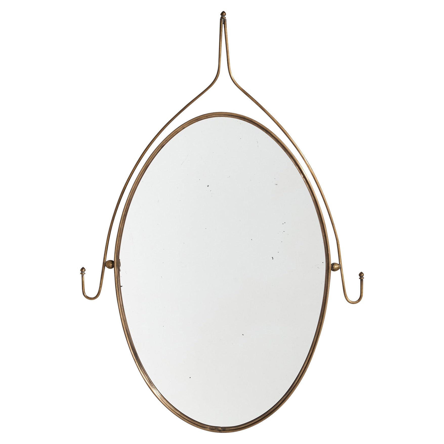 Italian Designer, Wall Mirror, Brass, Italy, 1940s