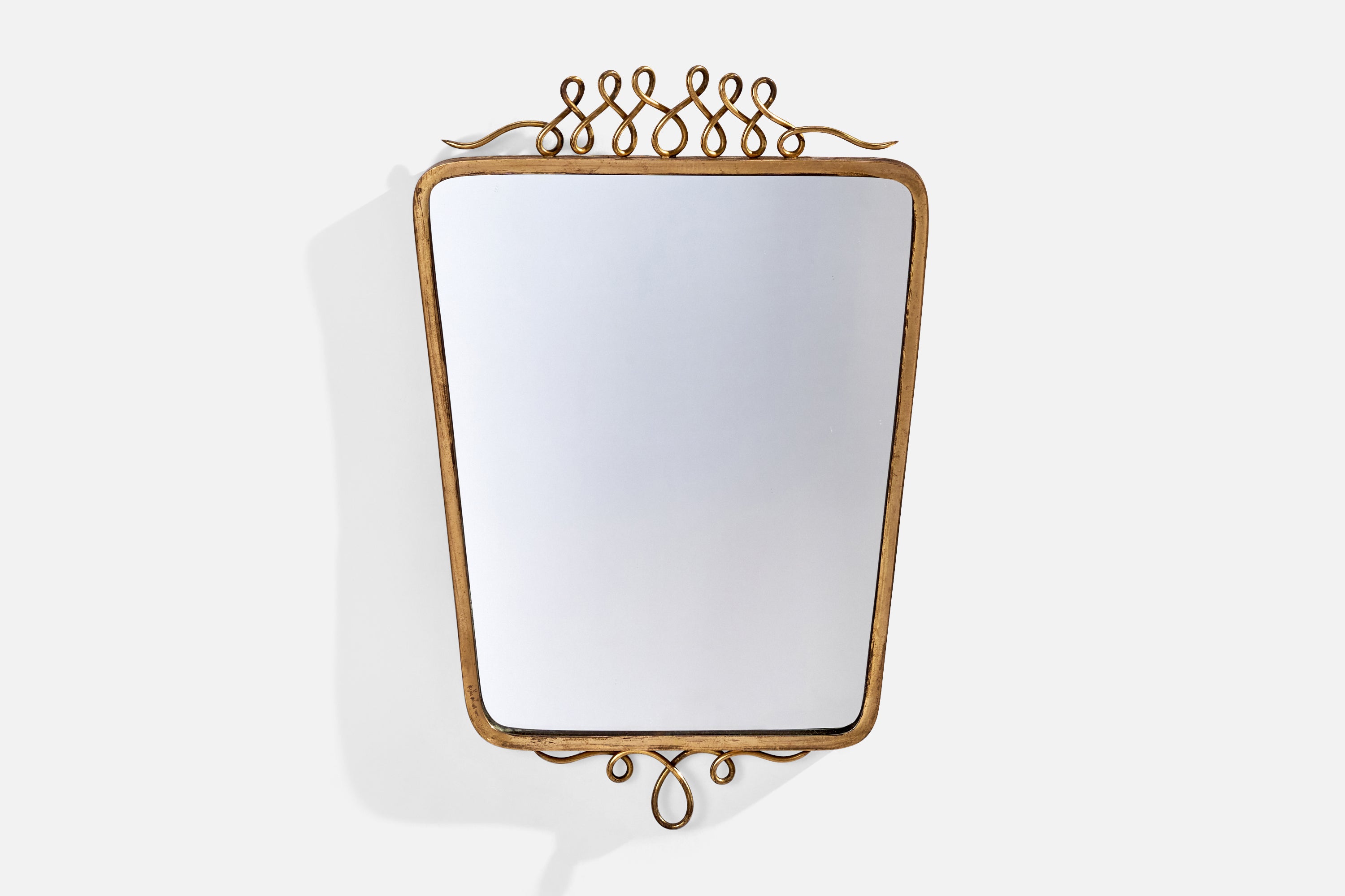 Italian Designer, Wall Mirror, Brass, Italy, 1940s