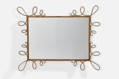 Italian Designer, Wall Mirror, Brass, Italy, 1940s
