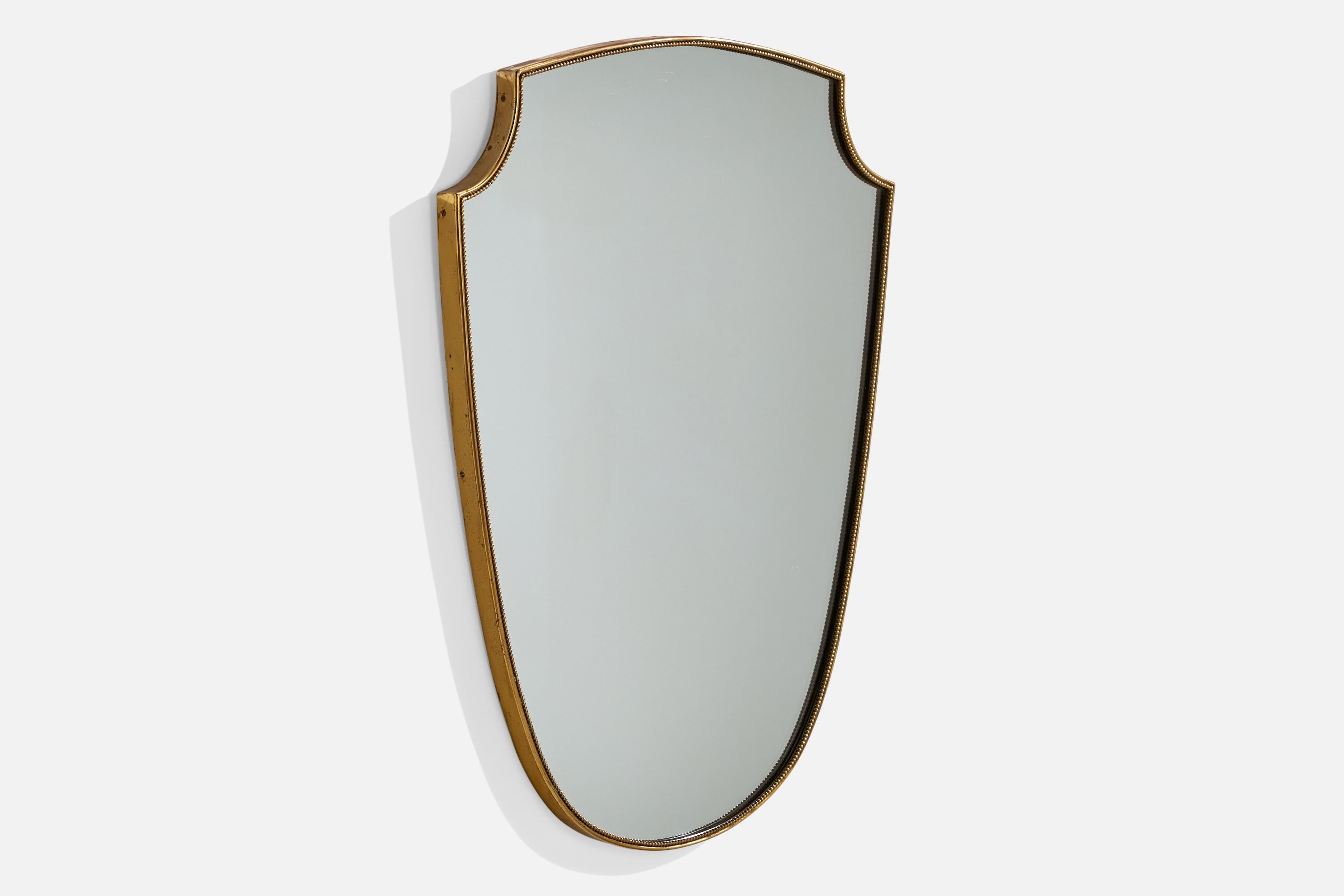 Mid-Century Modern Italian Designer, Wall Mirror, Brass, Italy, 1950s For Sale