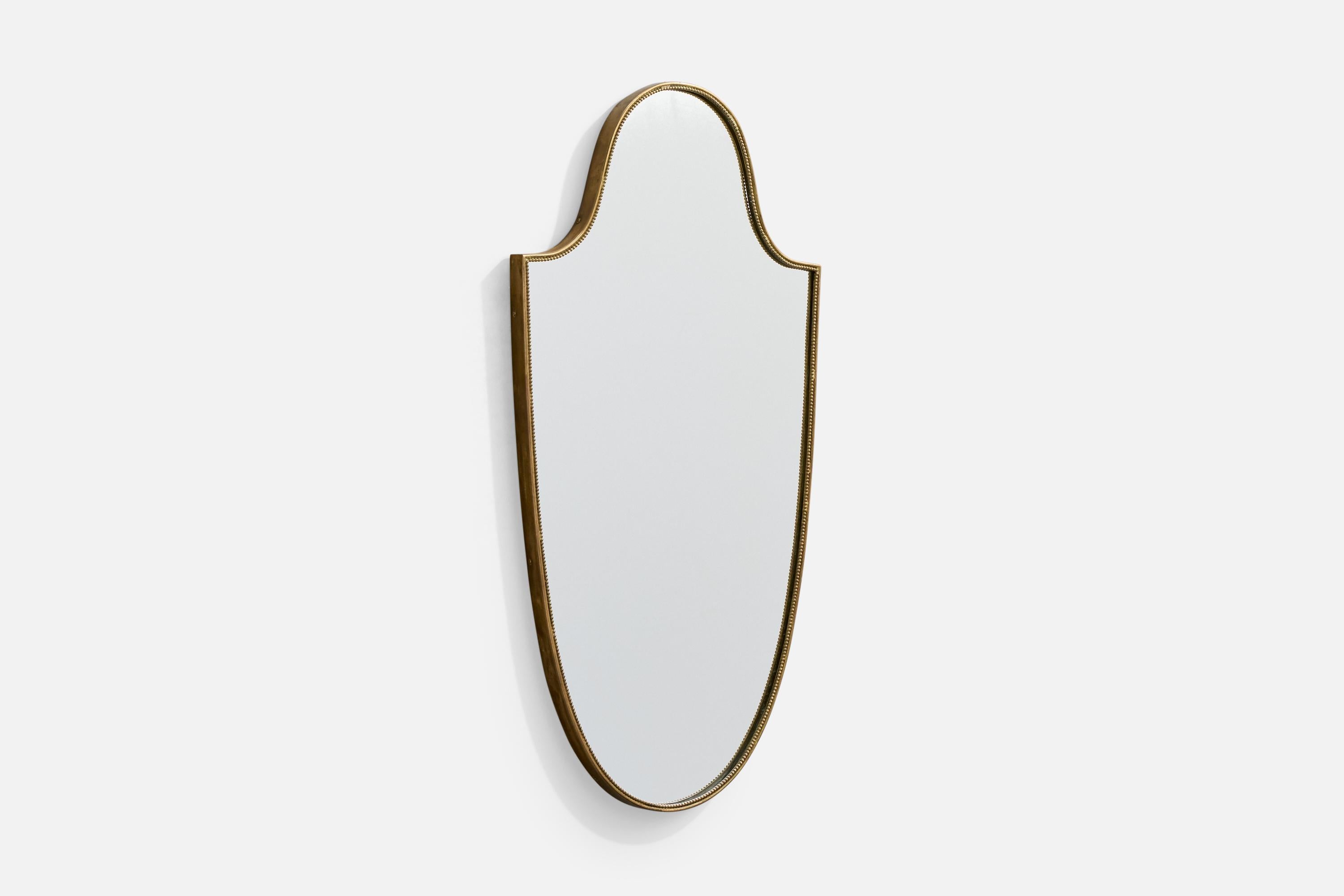 Diseñador italiano, Espejo de pared, Latón, Italia, Década de 1950 Moderno de mediados de siglo en venta