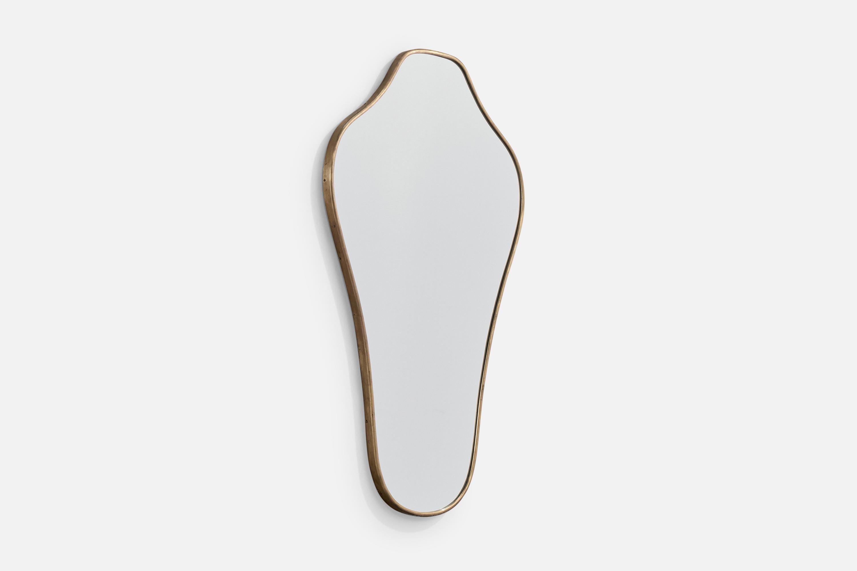 Mid-Century moderno Specchio da parete di design italiano, ottone, Italia, anni '1950 in vendita