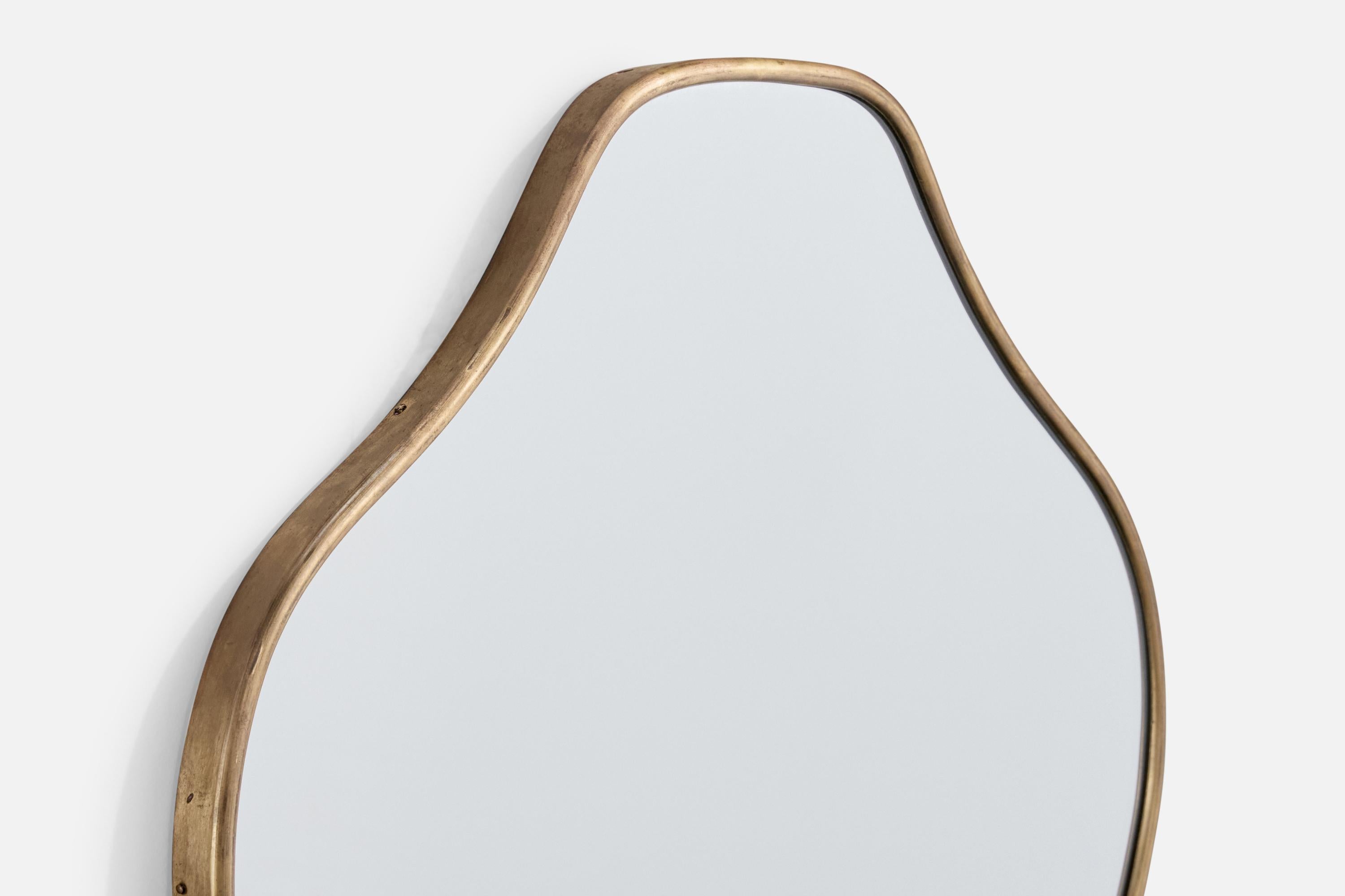 Italiano Specchio da parete di design italiano, ottone, Italia, anni '1950 in vendita