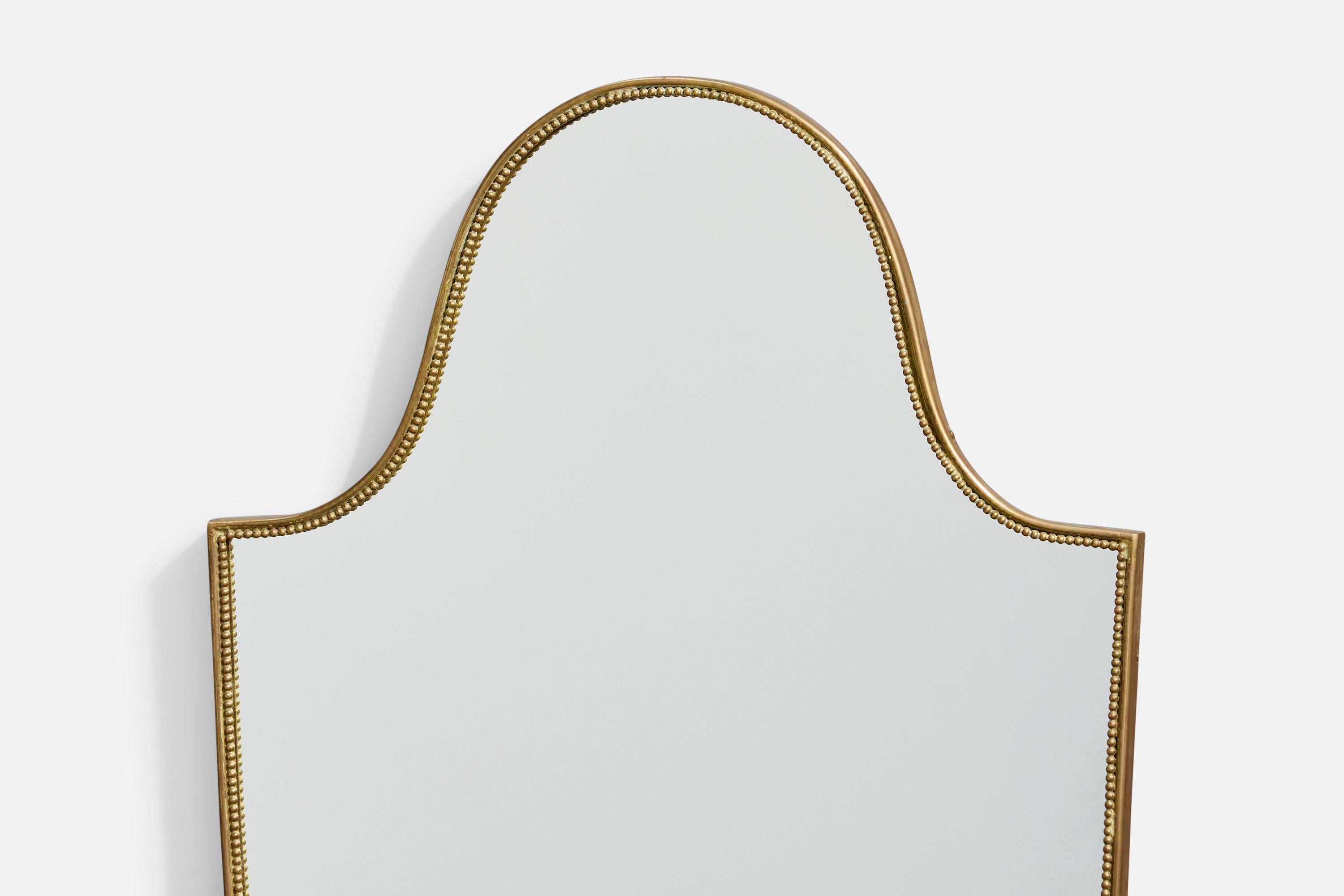 Diseñador italiano, Espejo de pared, Latón, Italia, Década de 1950 en Bueno estado para la venta en High Point, NC