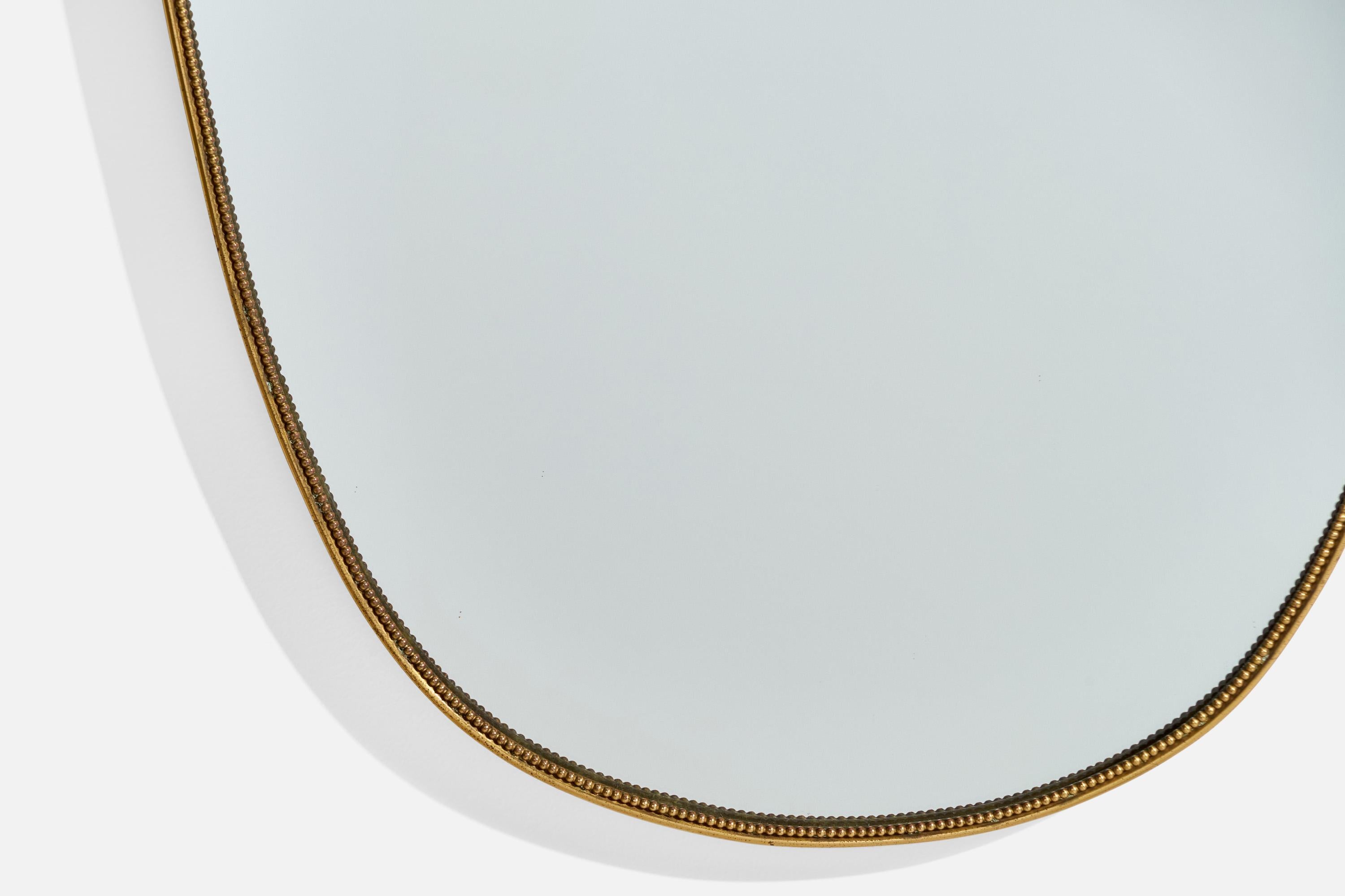 Italian Designer, Wall Mirror, Brass, Italy, 1950s For Sale 1