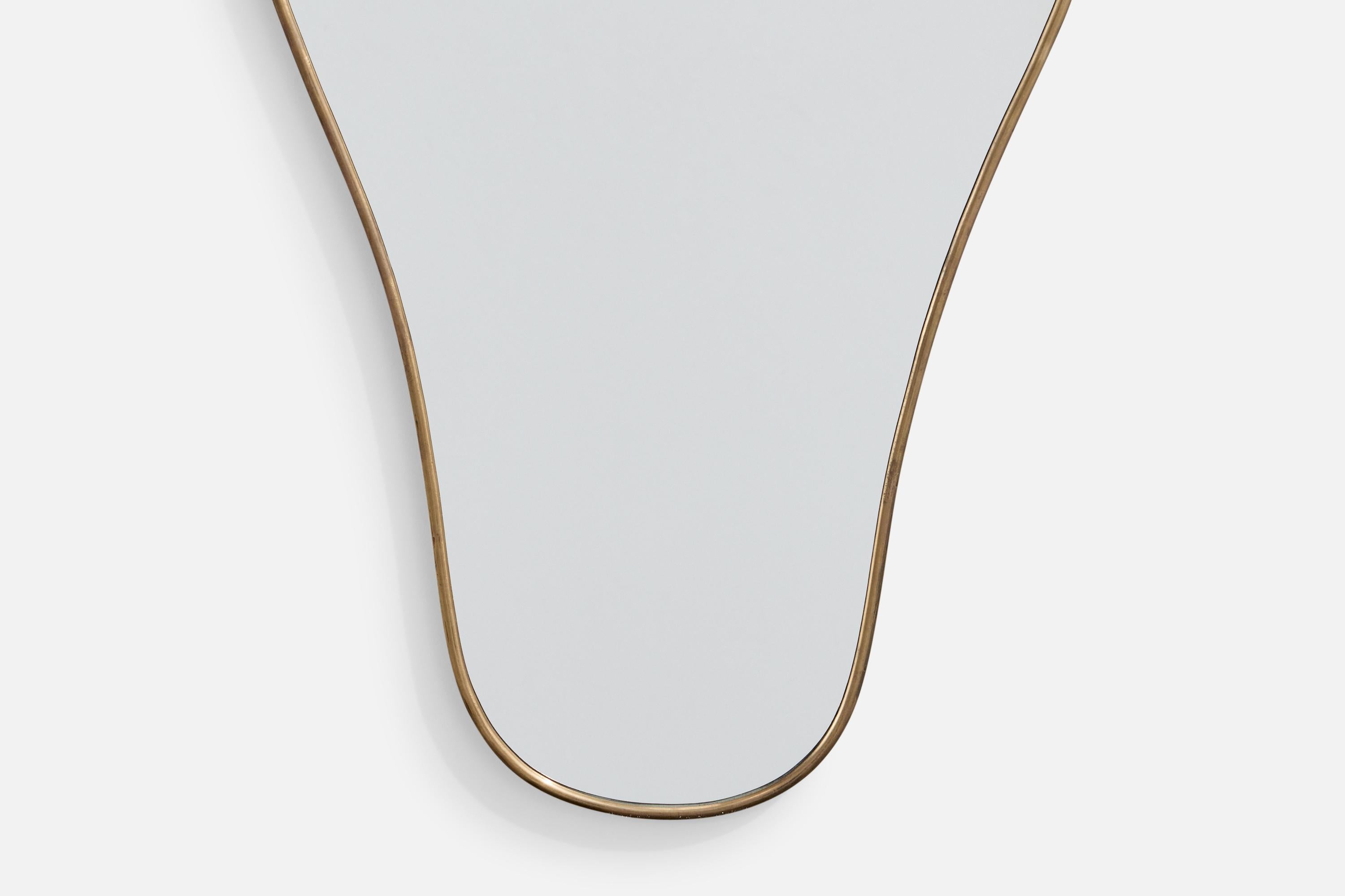 Metà XX secolo Specchio da parete di design italiano, ottone, Italia, anni '1950 in vendita