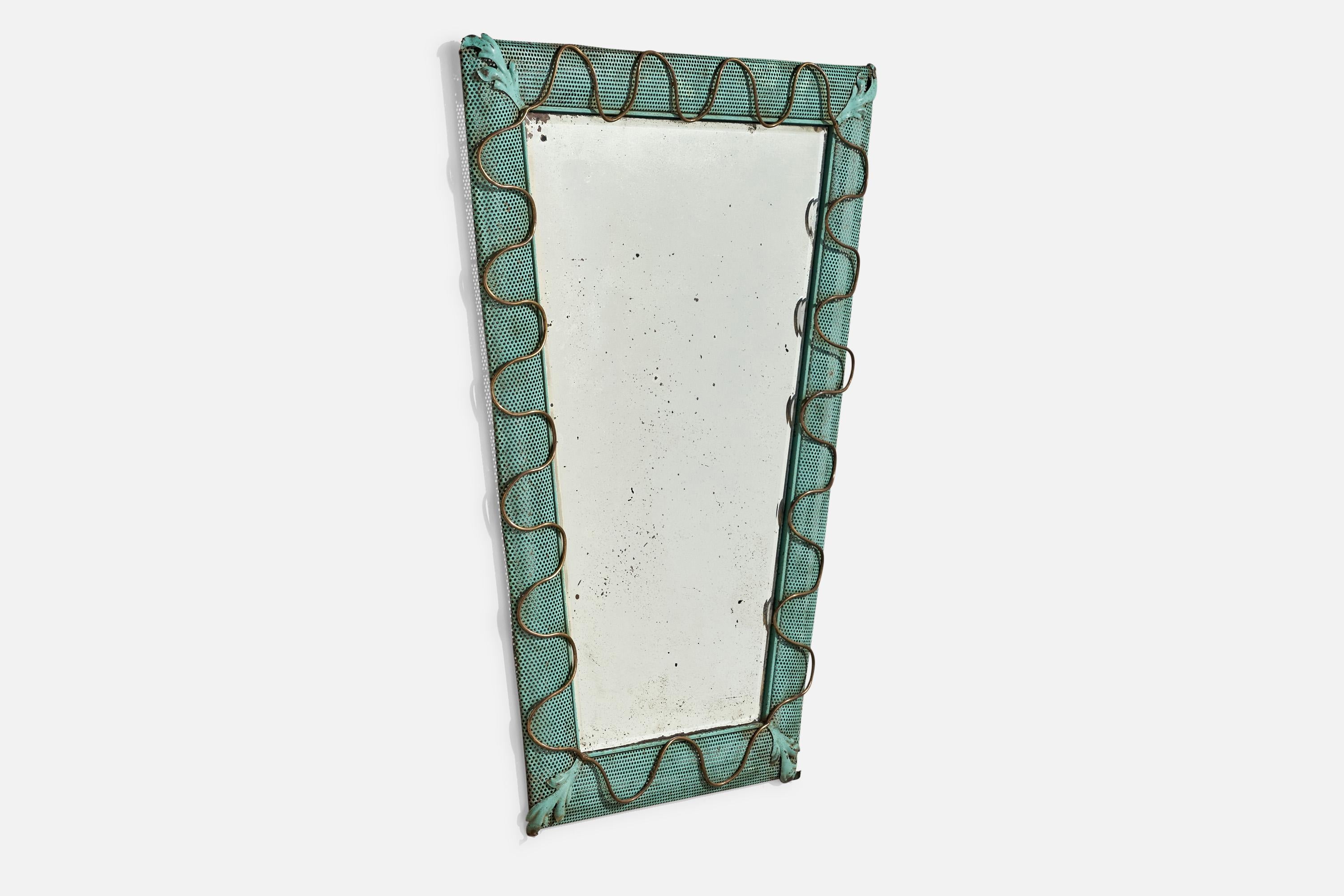 Diseñador italiano, Espejo de pared, Latón, Metal, Italia, Años 30 Art Decó