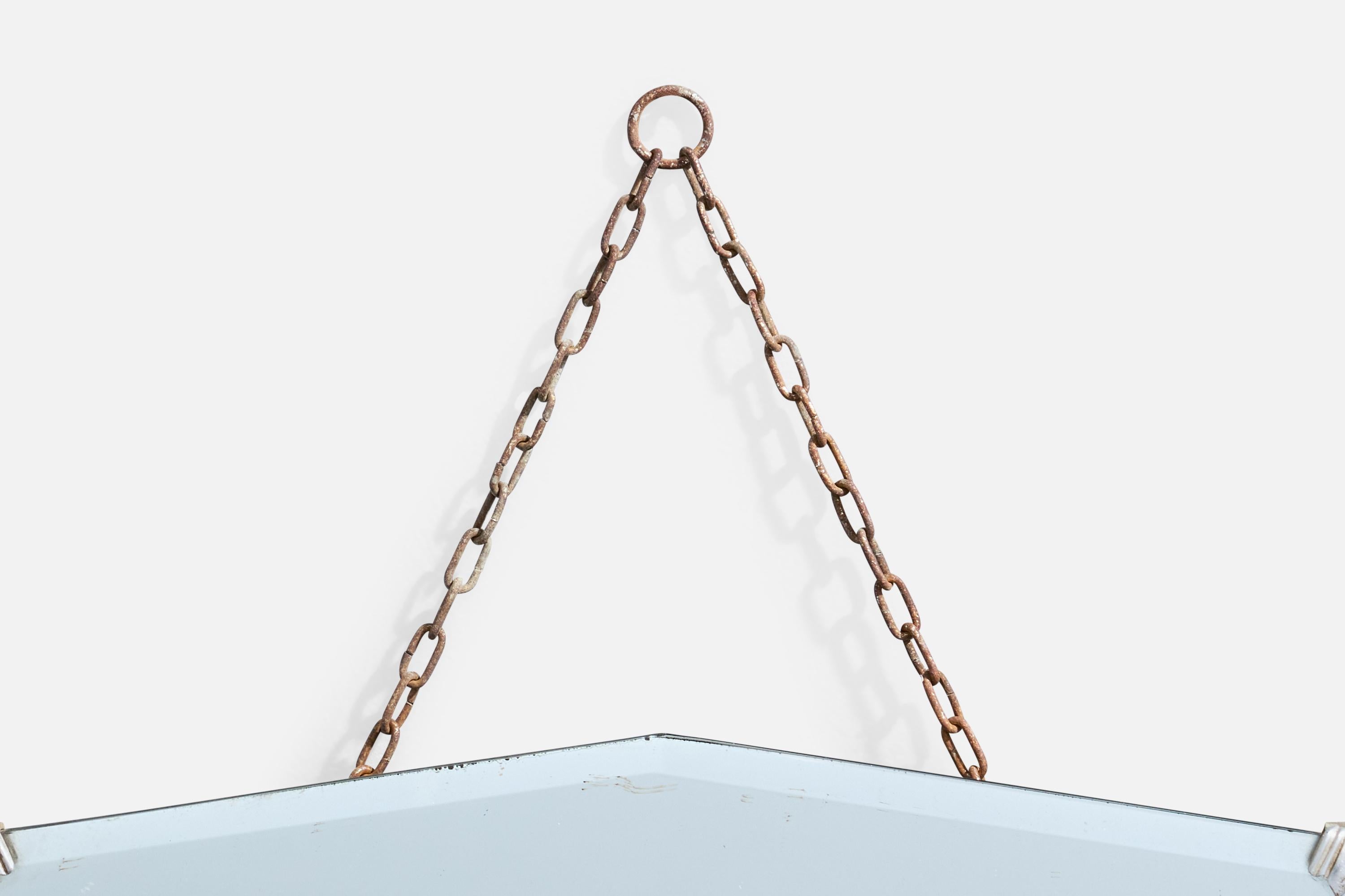 Italiano Specchio da parete di design italiano, ottone, metallo, Italia, anni '1930 in vendita