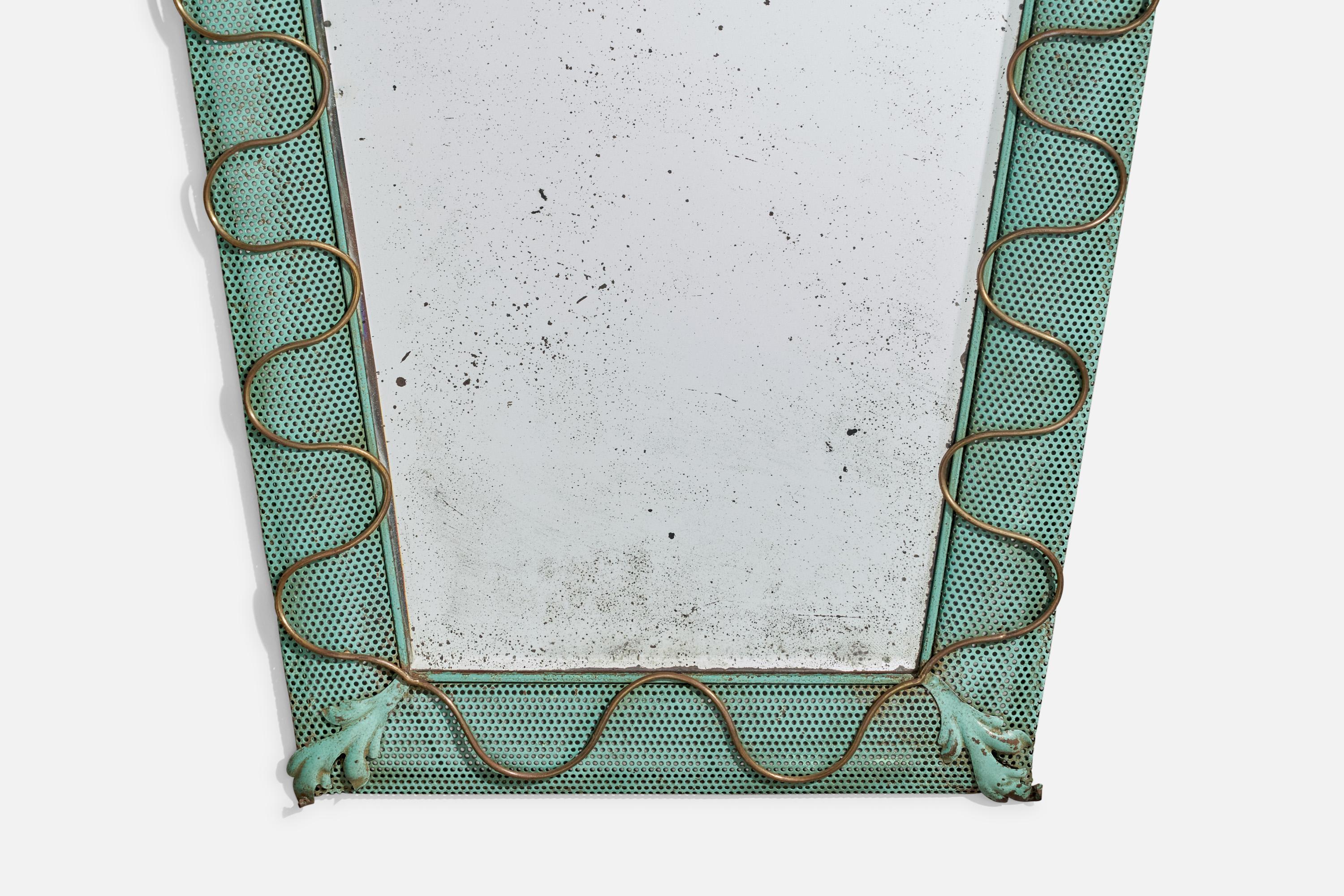 Diseñador italiano, Espejo de pared, Latón, Metal, Italia, Años 30 mediados del siglo XX