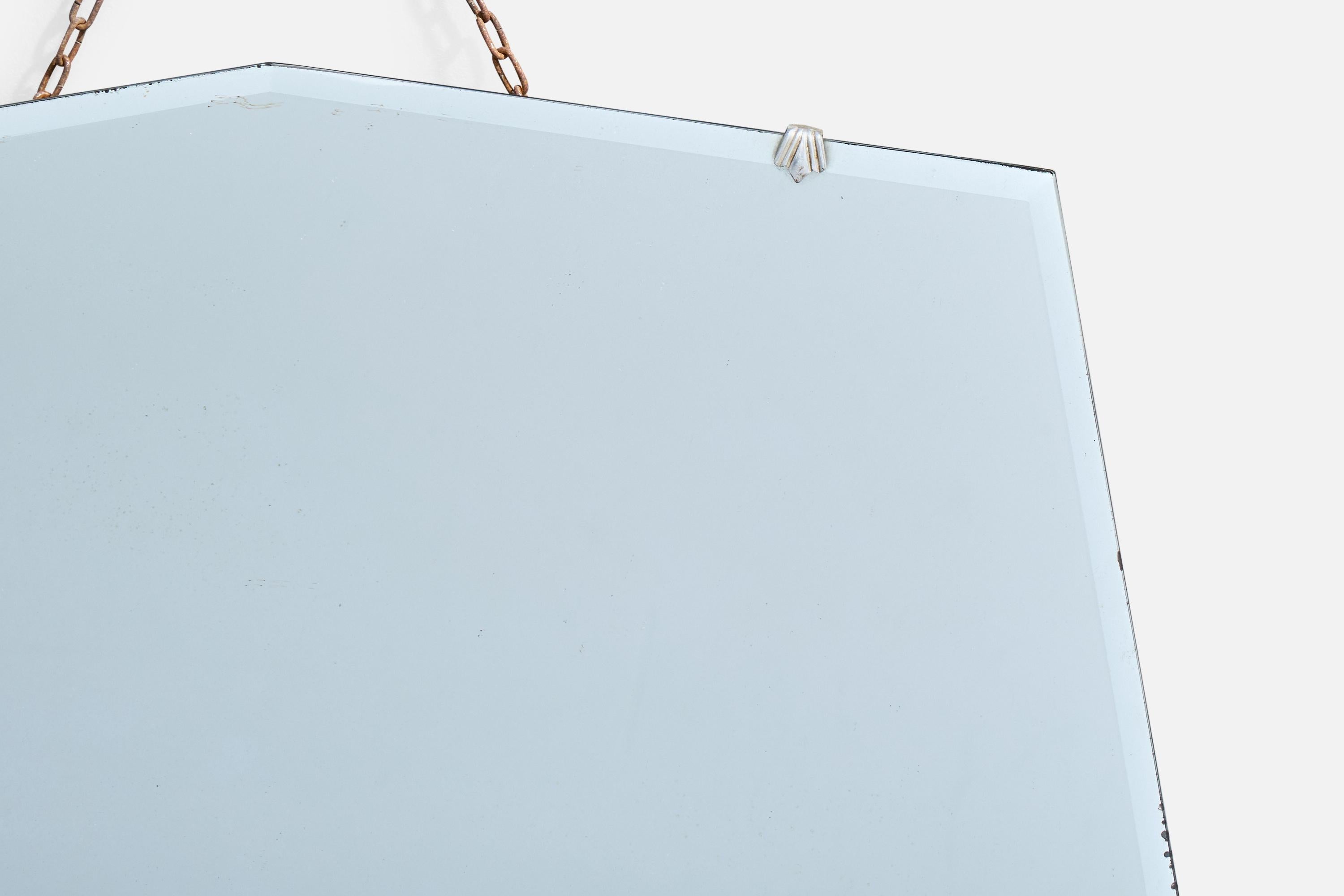 Metà XX secolo Specchio da parete di design italiano, ottone, metallo, Italia, anni '1930 in vendita