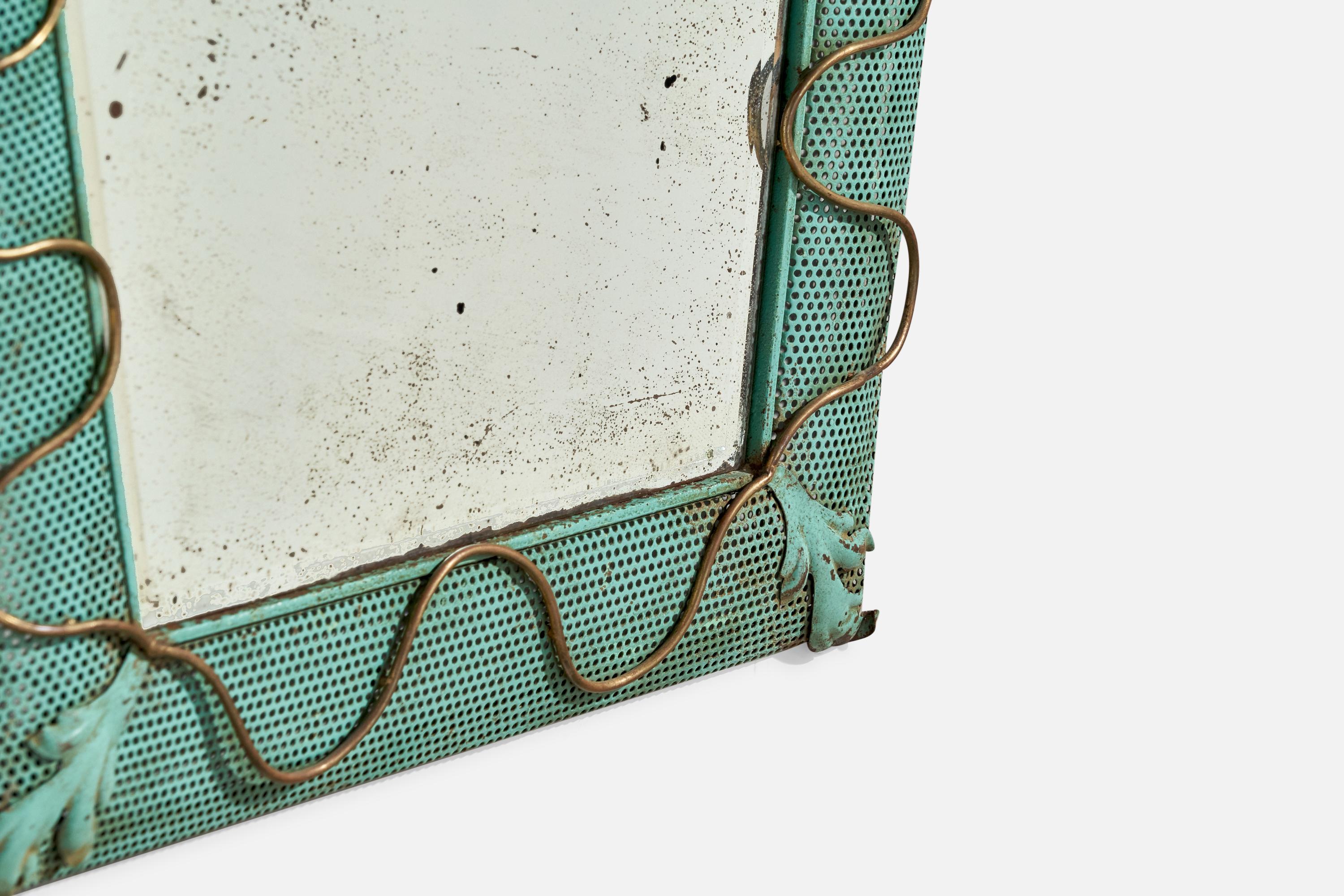 Diseñador italiano, Espejo de pared, Latón, Metal, Italia, Años 30 1
