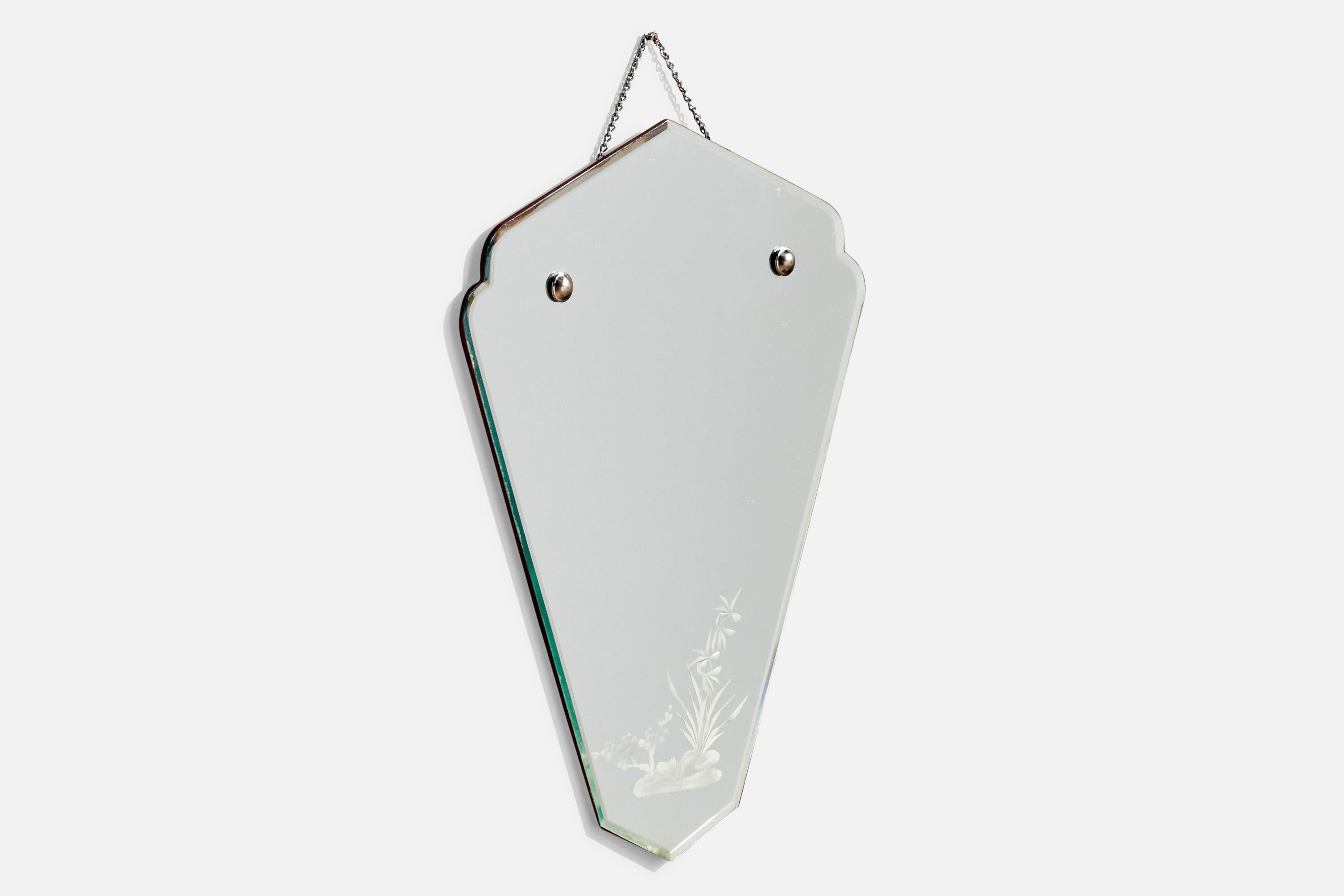 Art Deco Italian Designer, Wall Mirror, Brass, Metal, Italy, 1940s For Sale