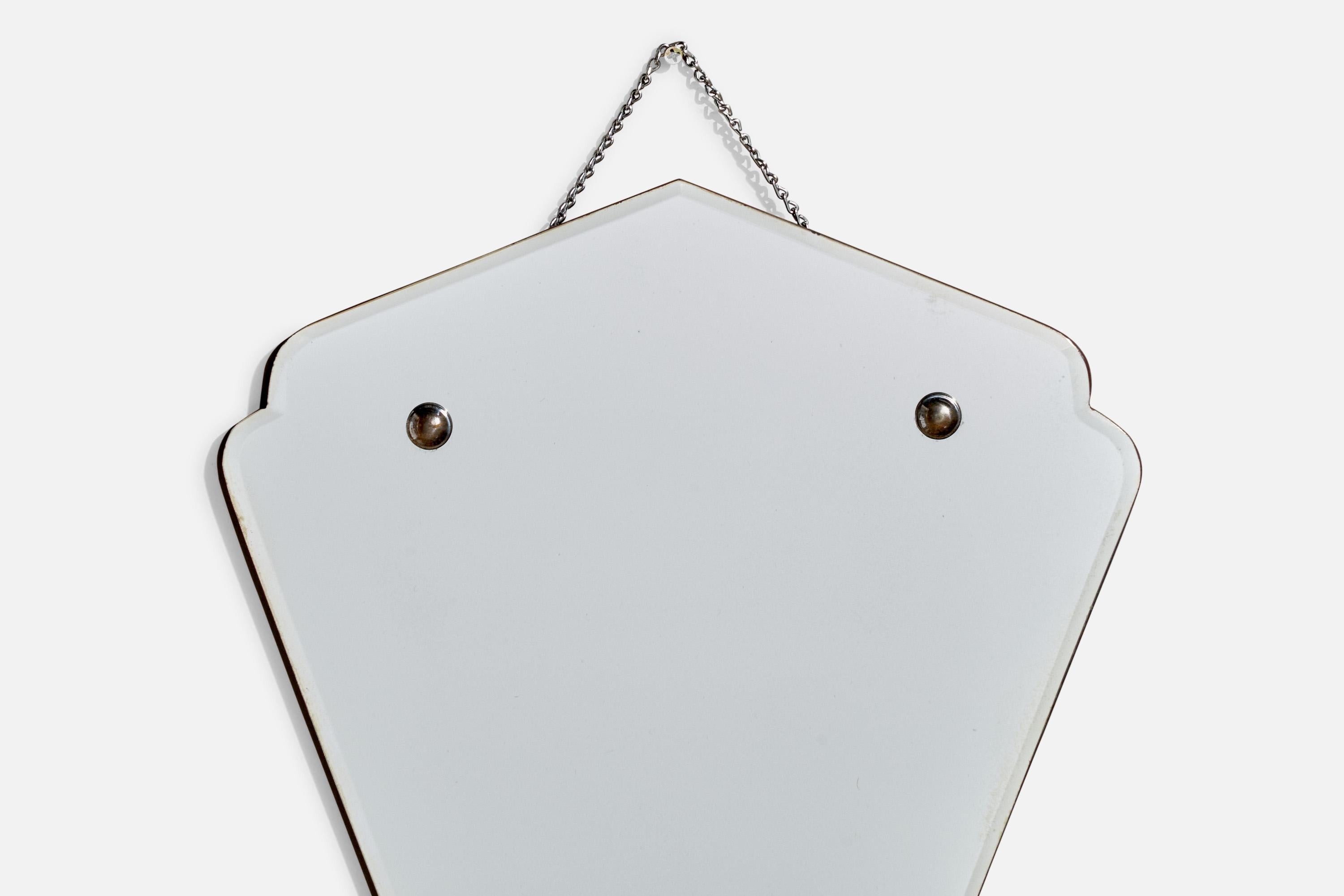 Mid-20th Century Italian Designer, Wall Mirror, Brass, Metal, Italy, 1940s For Sale