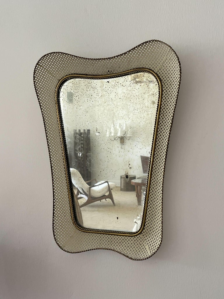 Italian Designer, Wall Mirror, Brass, Metal, Mirror Glass, Italy, C