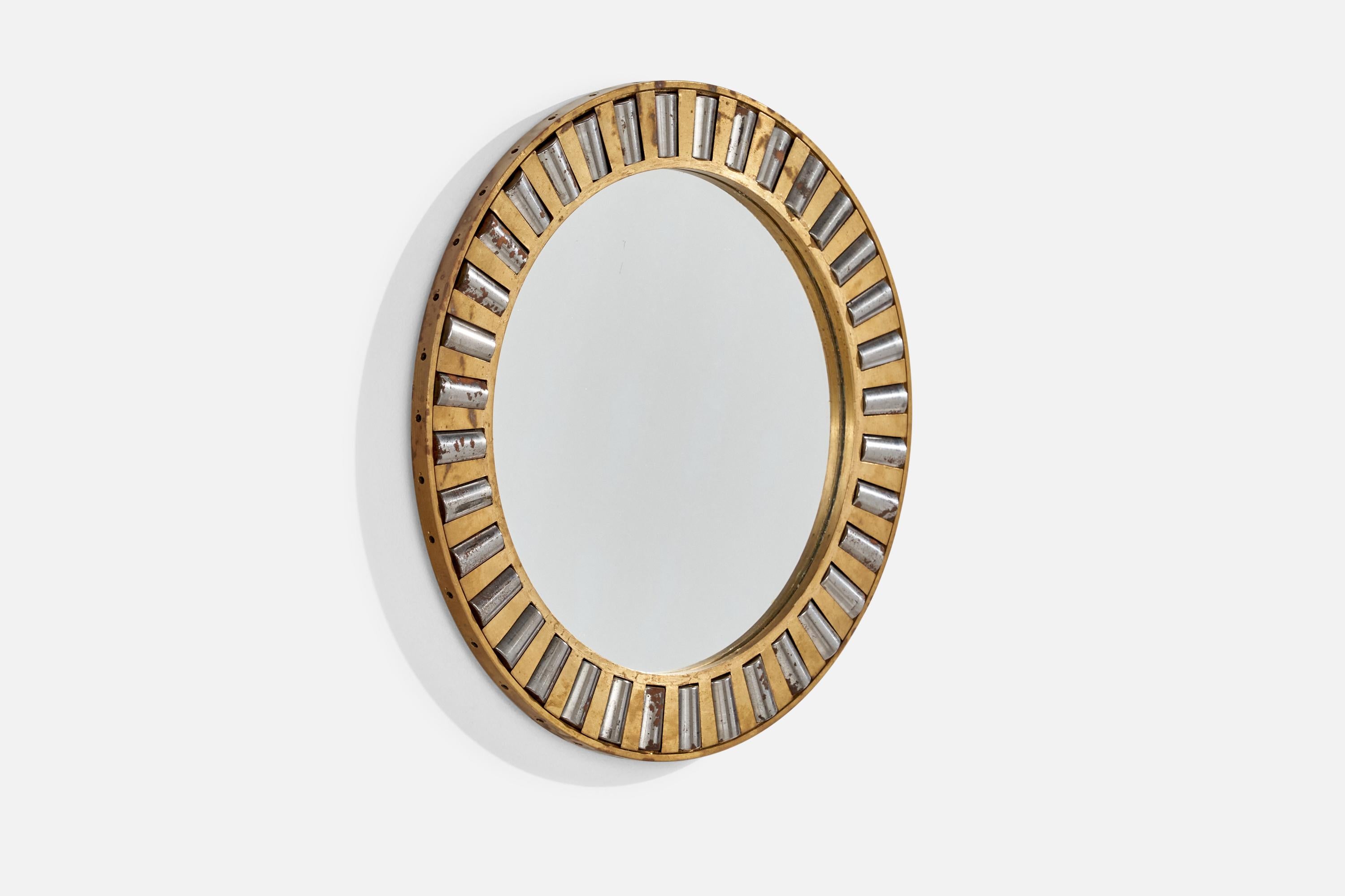 Mid-Century Modern Italian Designer, Wall Mirror, Brass, Metal, Mirror Glass, Italy, c. 1940s For Sale