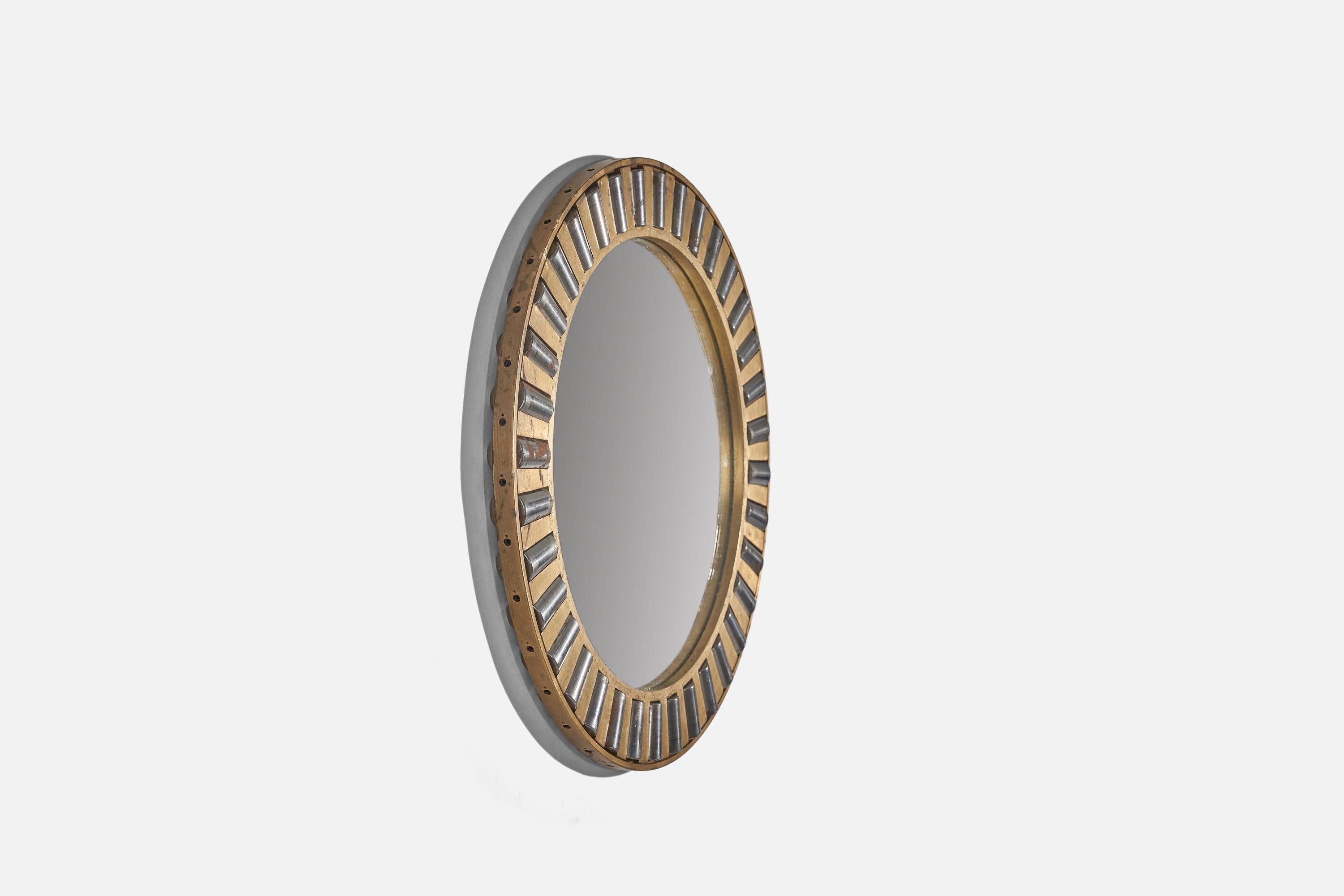 Mid-20th Century Italian Designer, Wall Mirror, Brass, Metal, Mirror Glass, Italy, c. 1940s For Sale