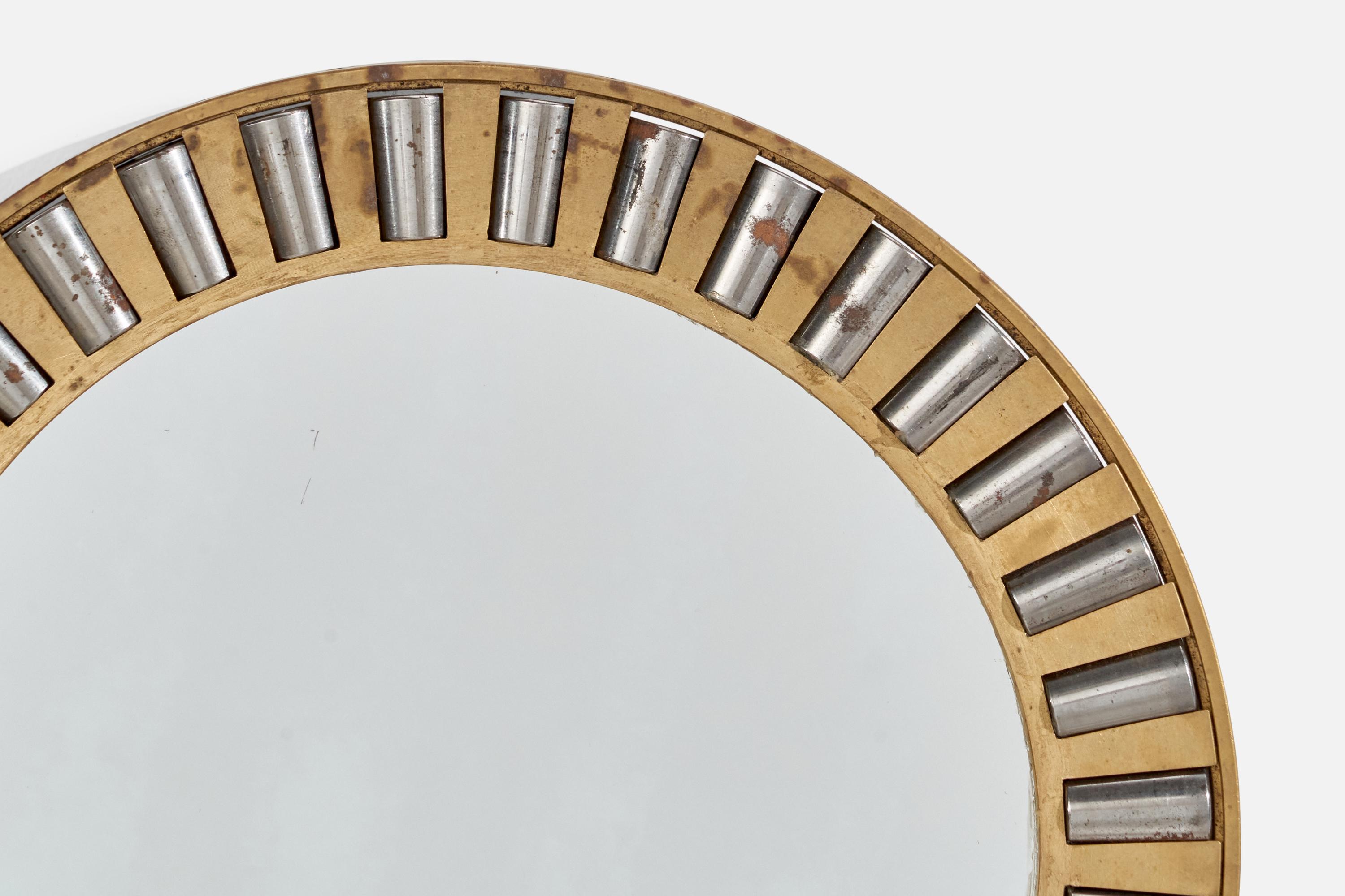 Mid-20th Century Italian Designer, Wall Mirror, Brass, Metal, Mirror Glass, Italy, c. 1940s For Sale