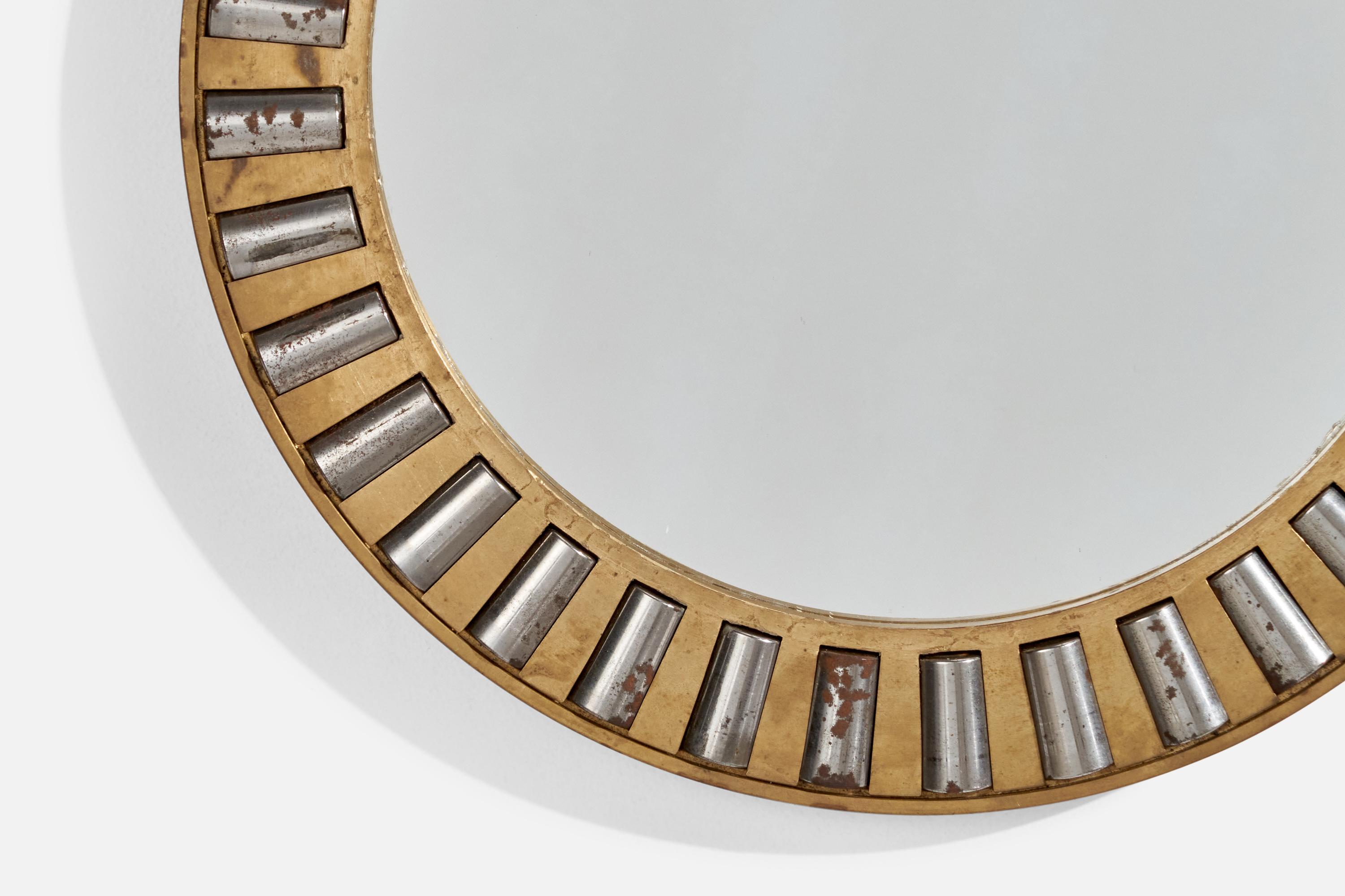 Italian Designer, Wall Mirror, Brass, Metal, Mirror Glass, Italy, c. 1940s For Sale 1