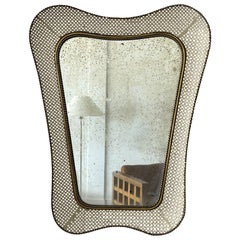 Vintage Italian Designer, Wall Mirror, Brass, Metal, Mirror Glass, Italy, C. 1940s