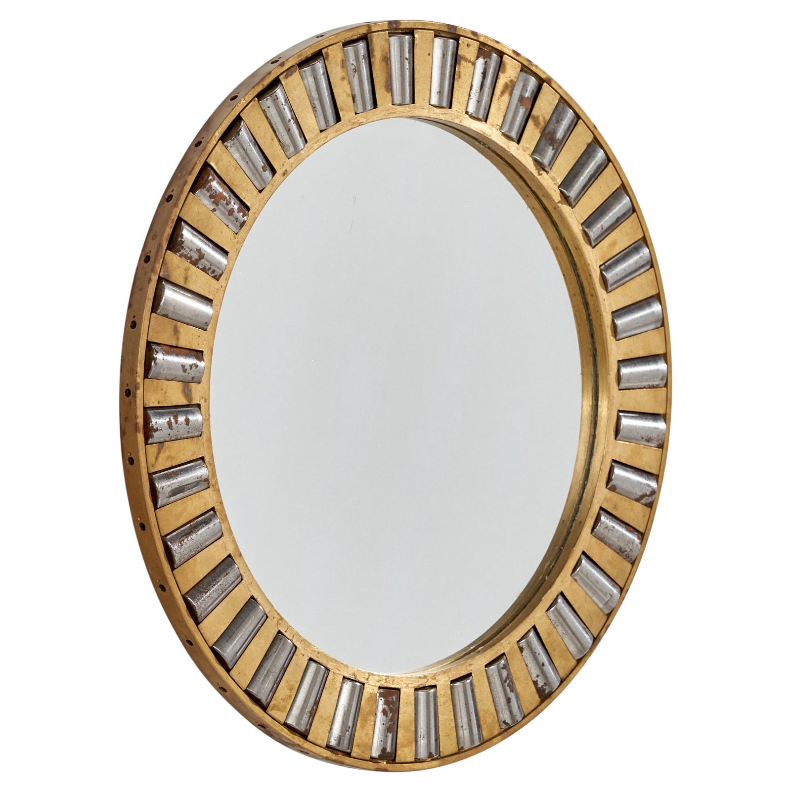 Italian Designer, Wall Mirror, Brass, Metal, Mirror Glass, Italy, c. 1940s