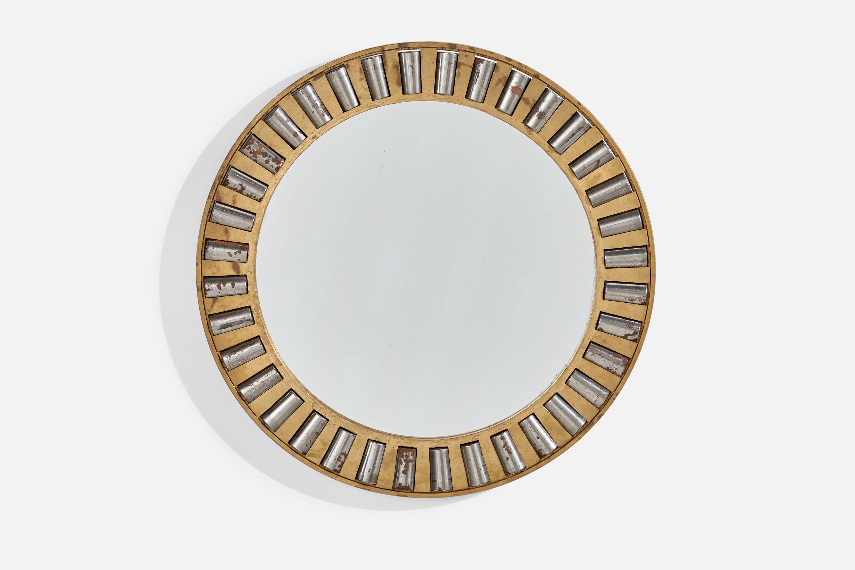 Italian Designer, Wall Mirror, Brass, Metal, Mirror Glass, Italy, c. 1940s